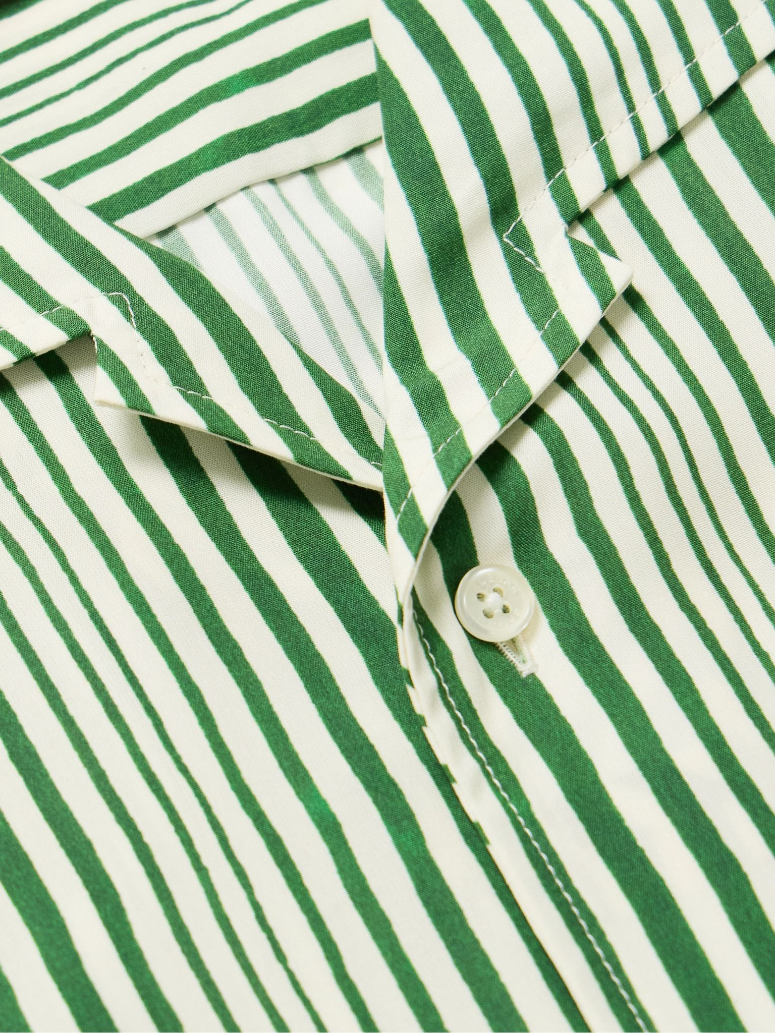 Hibbert Camp-Collar Striped Lyocell Shirt Green - 4
