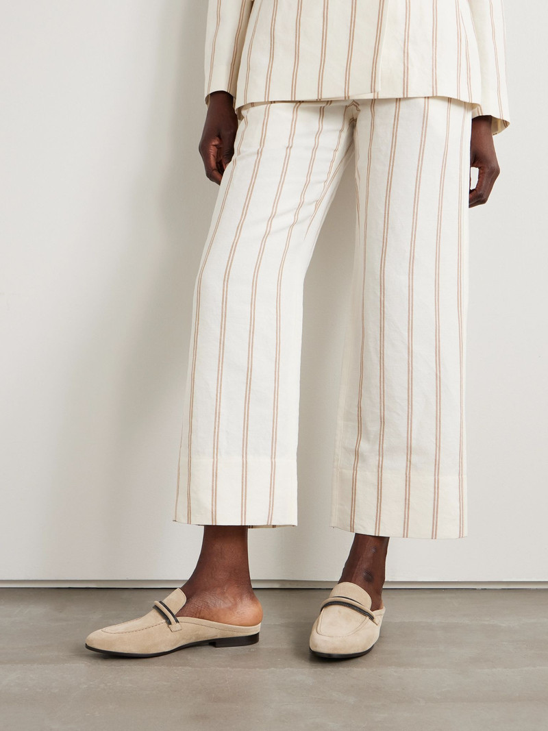 Brunello Cucinelli Bead-embellished suede slippers Camel outlook