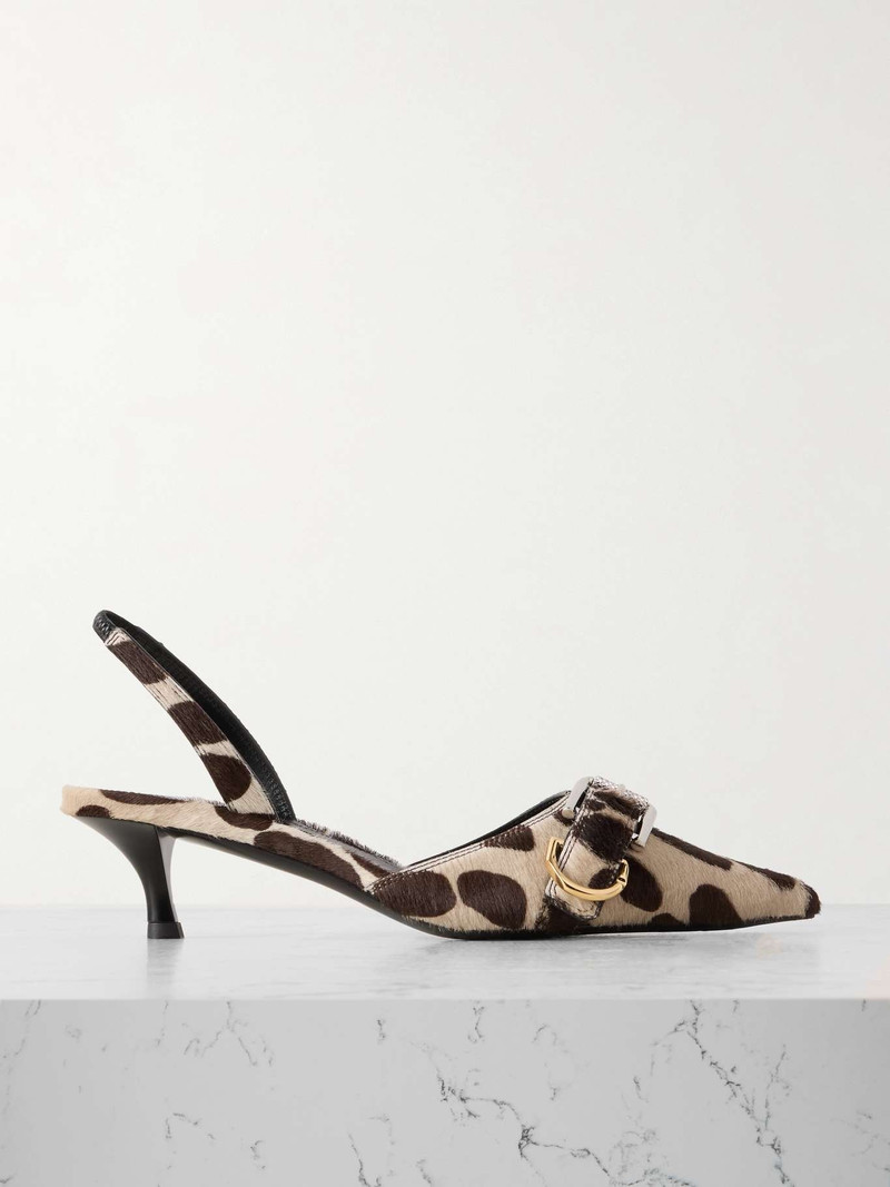 Voyou buckled printed calf hair slingback pumps Beige - 1