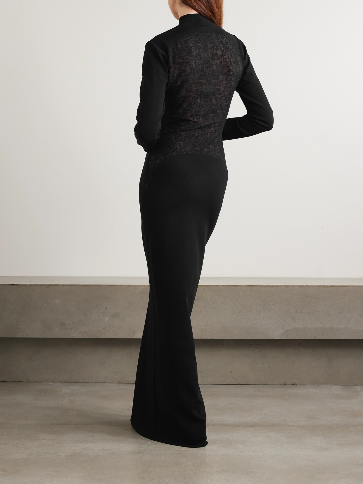 Paneled Lace-trimmed Stretch-knit Turtleneck Maxi Dress - 3