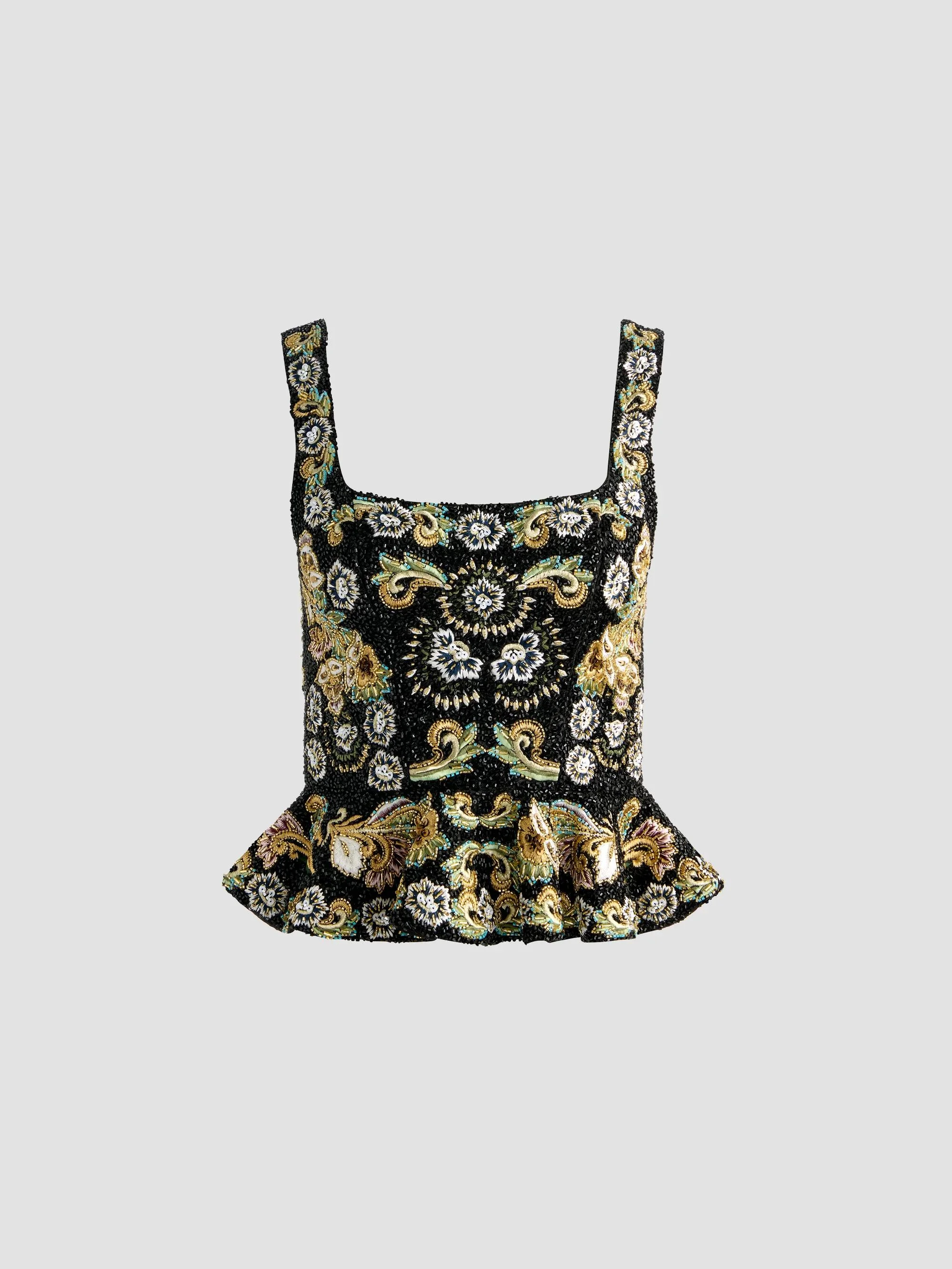 Women's Lilianna Embellished Peplum Corset Top - Black Multi - 1