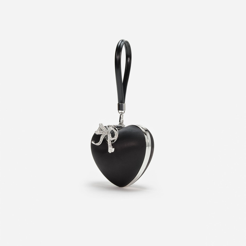 self-portrait Black Satin Top Handle Heart Clutch outlook