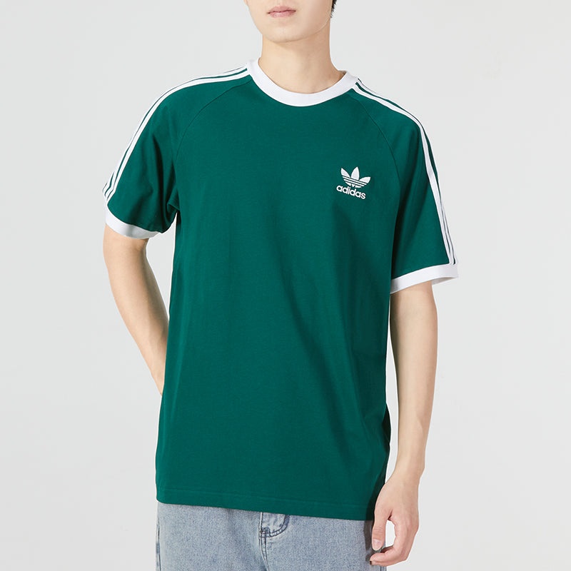 Men's adidas originals 3-Stripes Tee Casual Round Neck Loose Logo Stripe Short Sleeve Green HE9546 - 3