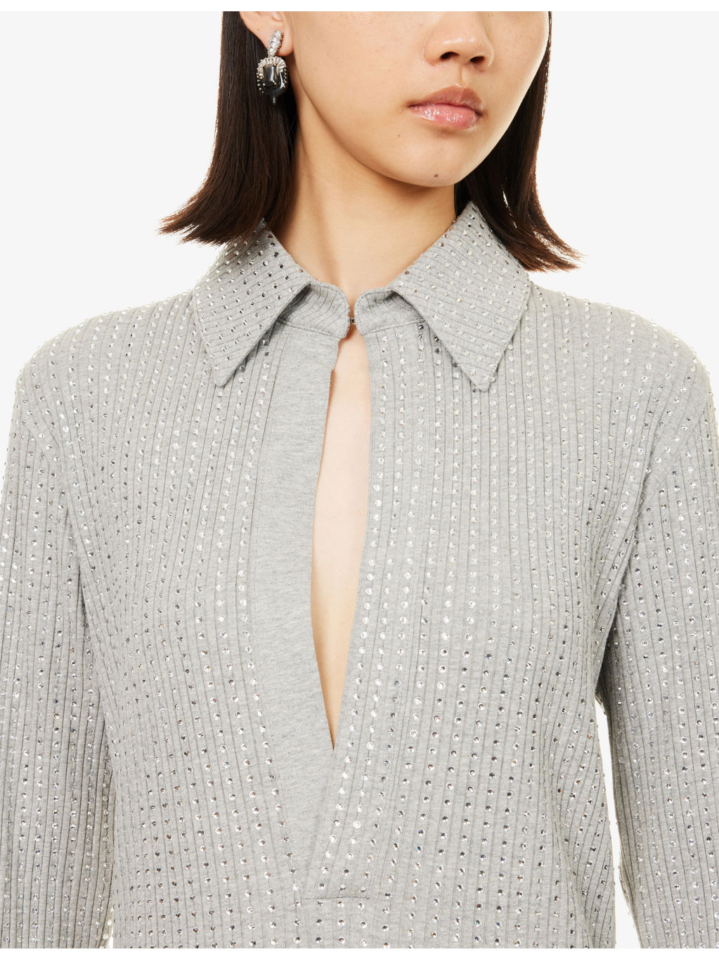Crystal-Embellished Polo-Collar Cotton Mini Jumper Dress - 5