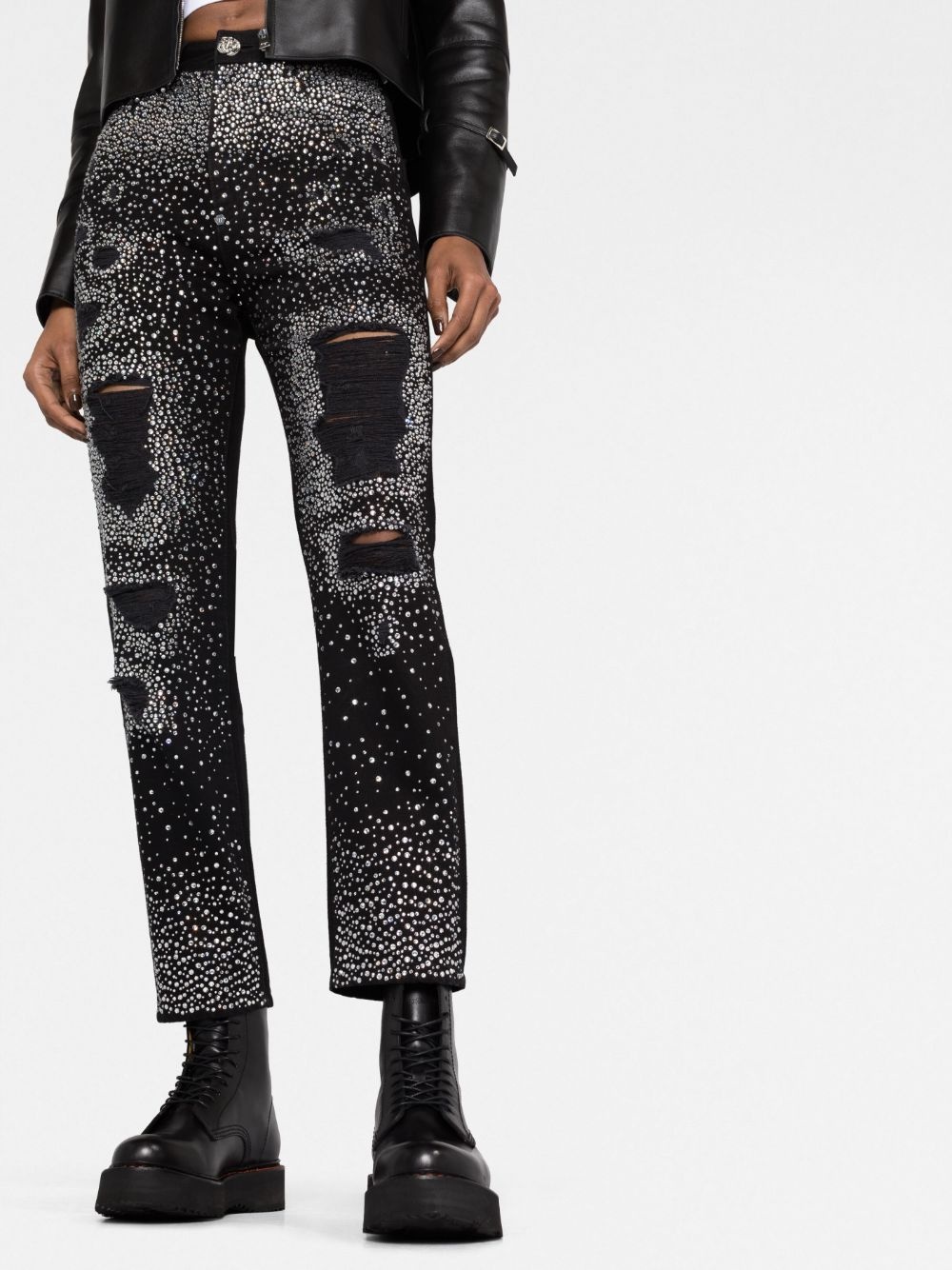 crystal-embellished boyfriend jeans - 5