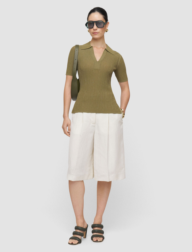 JOSEPH Aliane Crinkle Viscose Polo Top outlook