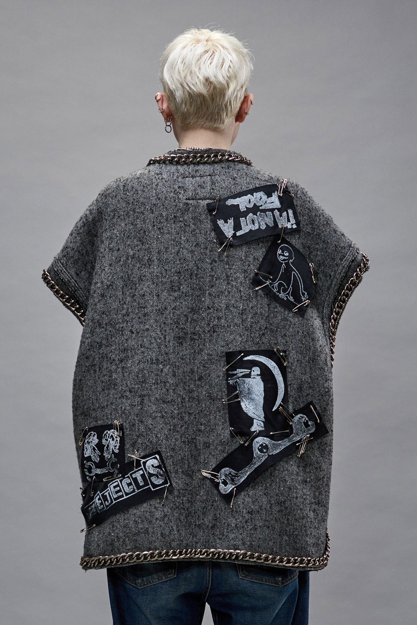 SLEEVELESS CHORE JACKET - GREY HERRINGBONE - 6