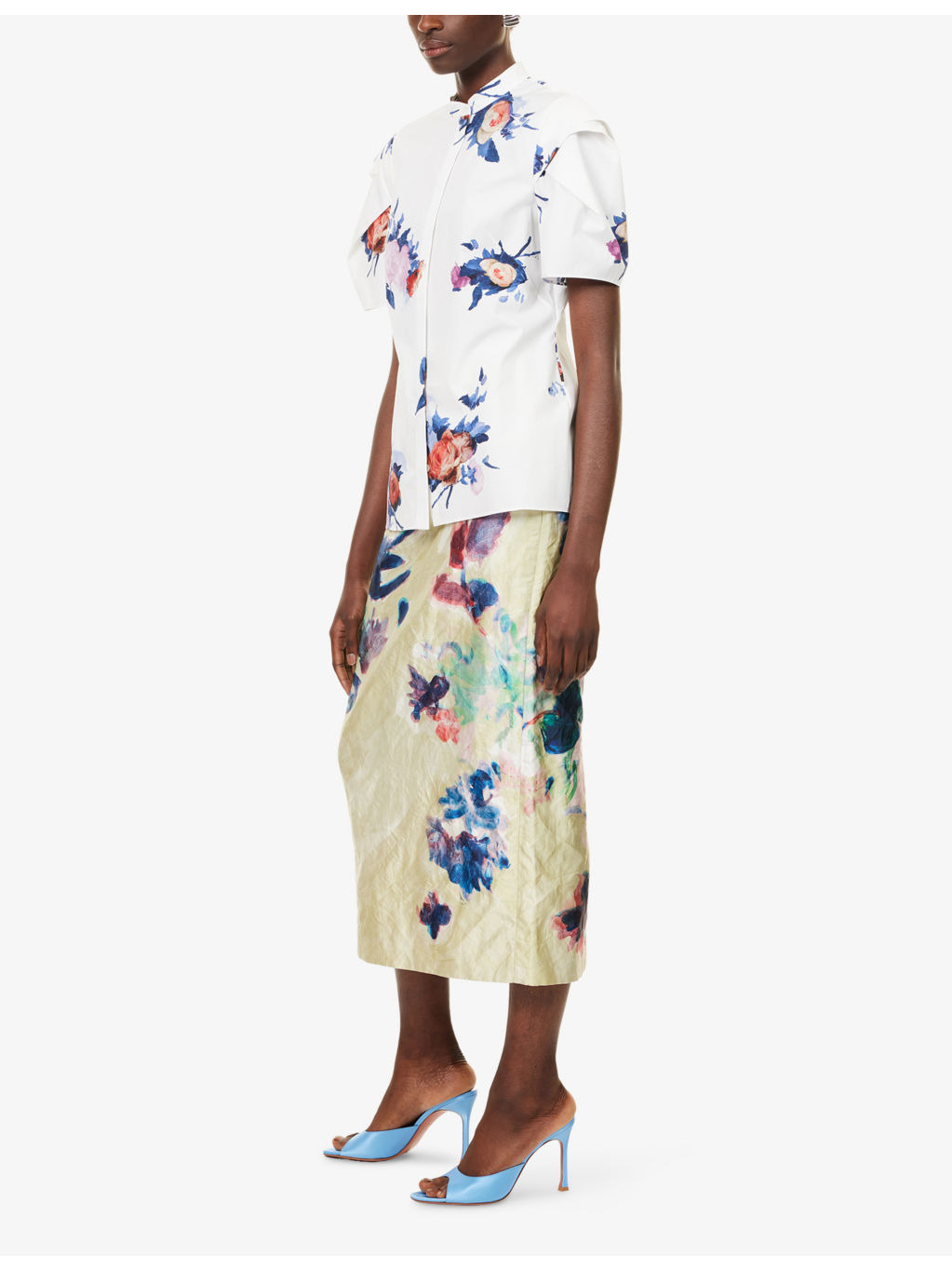 Floral Pencil Woven Midi Skirt - 2