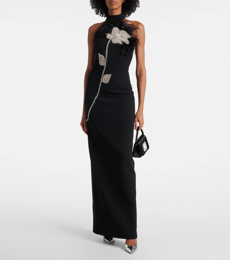 REBECCA VALLANCE Starlight embellished feather-trimmed gown outlook