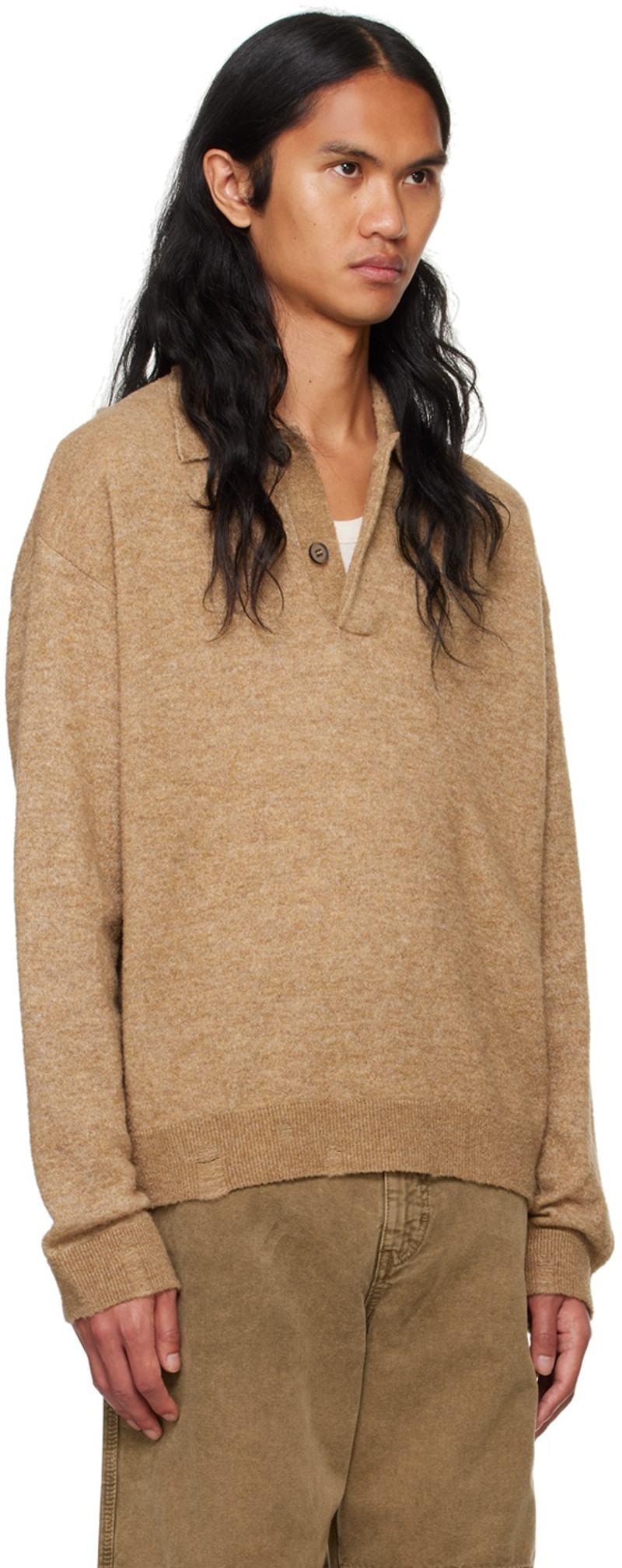 HOPE Beige Preppy Polo Sweater outlook