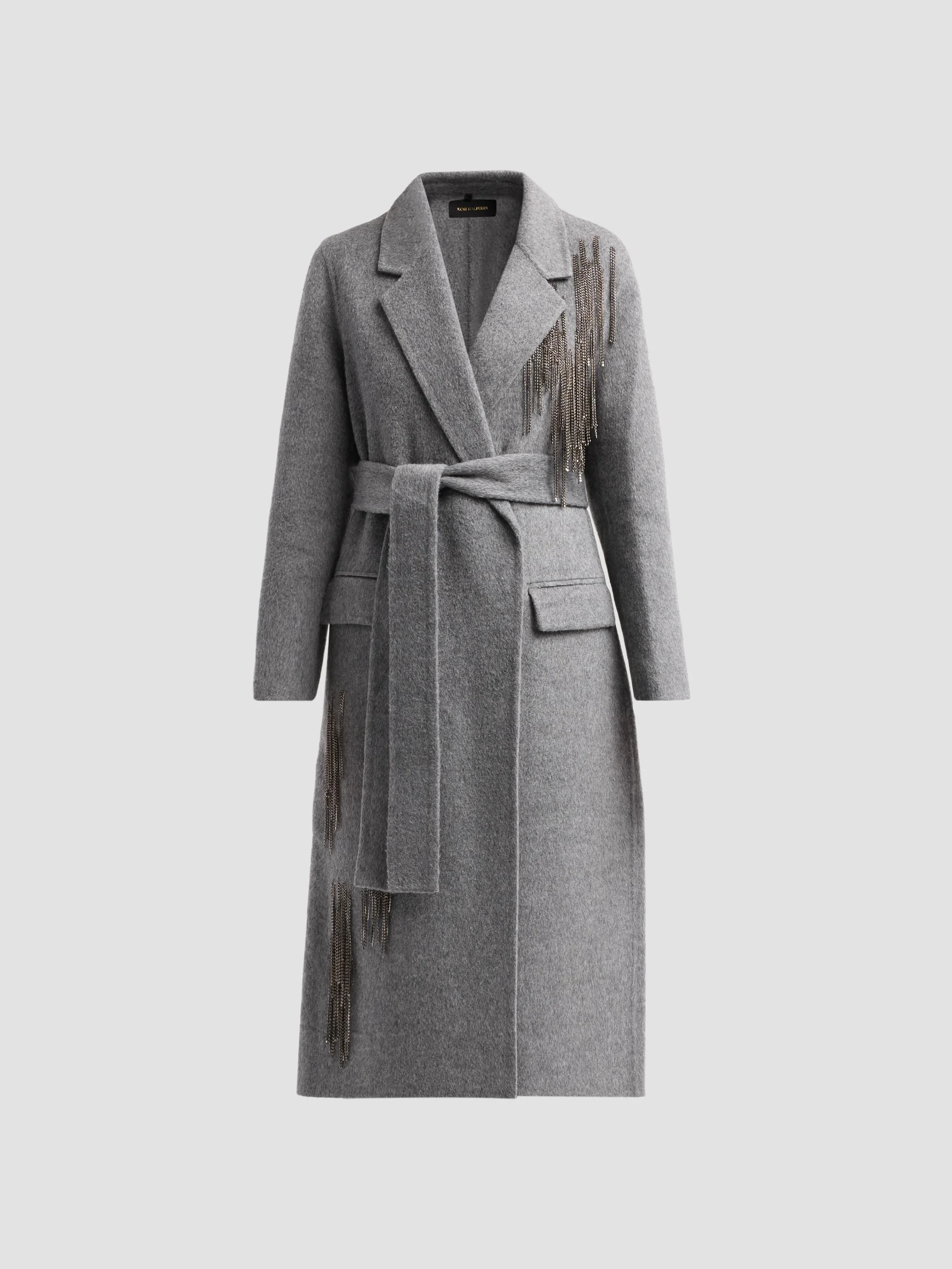 Women's Sydni Embellished Fringe Coat - Grey - 1