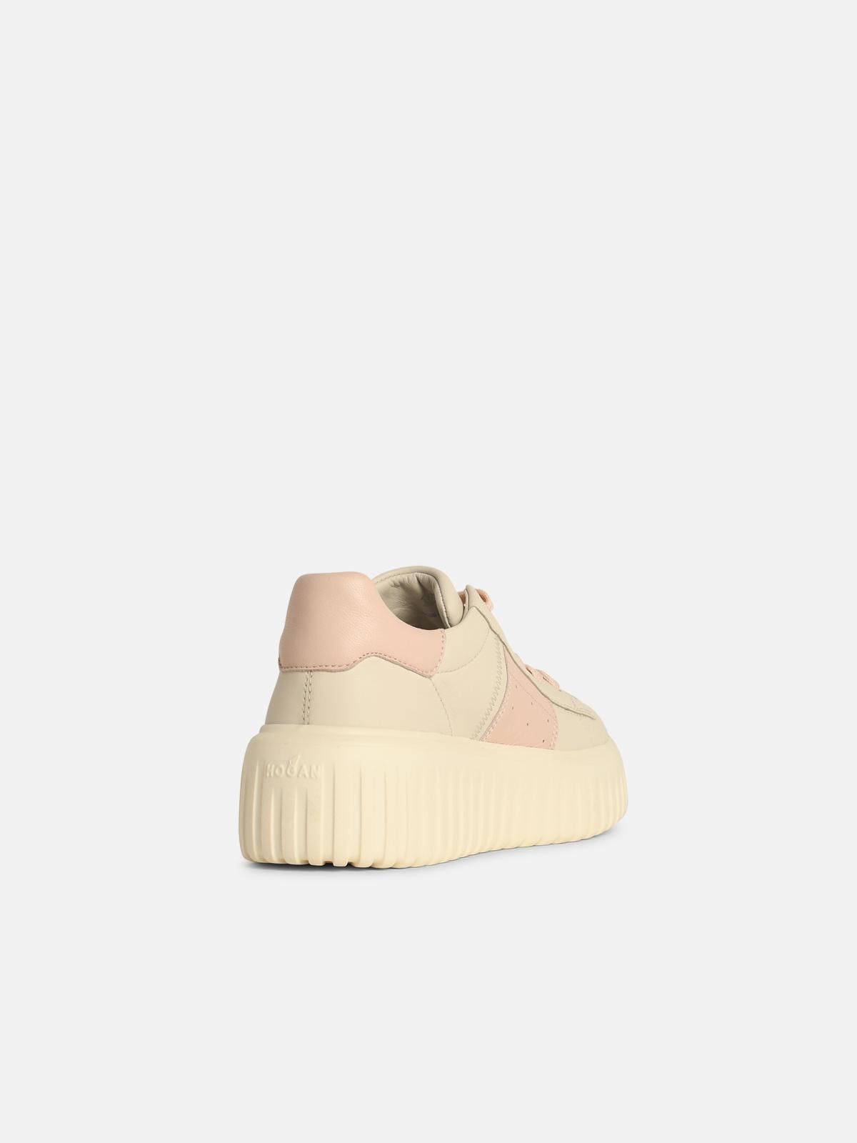 'H STRIPES' IVORY LEATHER SNEAKERS - 3