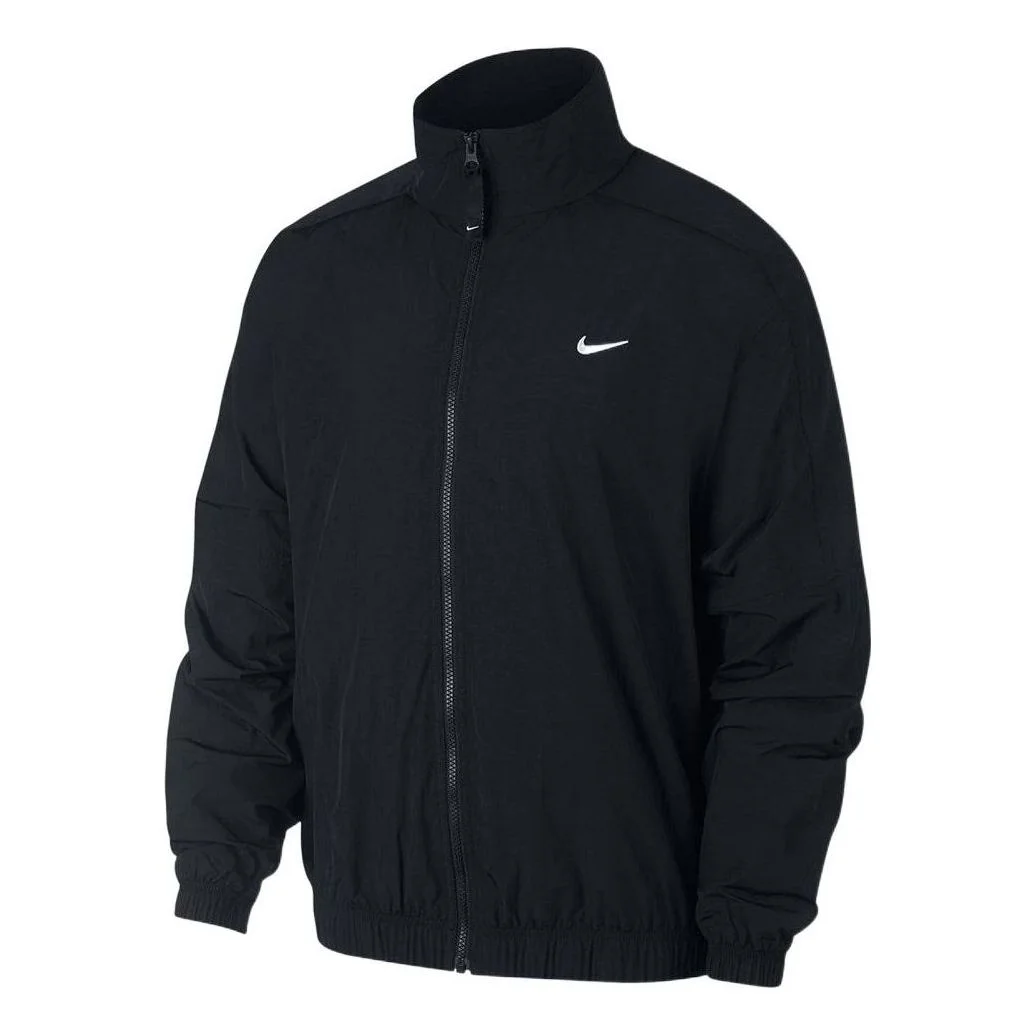 Men's Nike Lab Track Stand Collar Solid Color Logo Casual Jacket Black DB9391-010 - 1