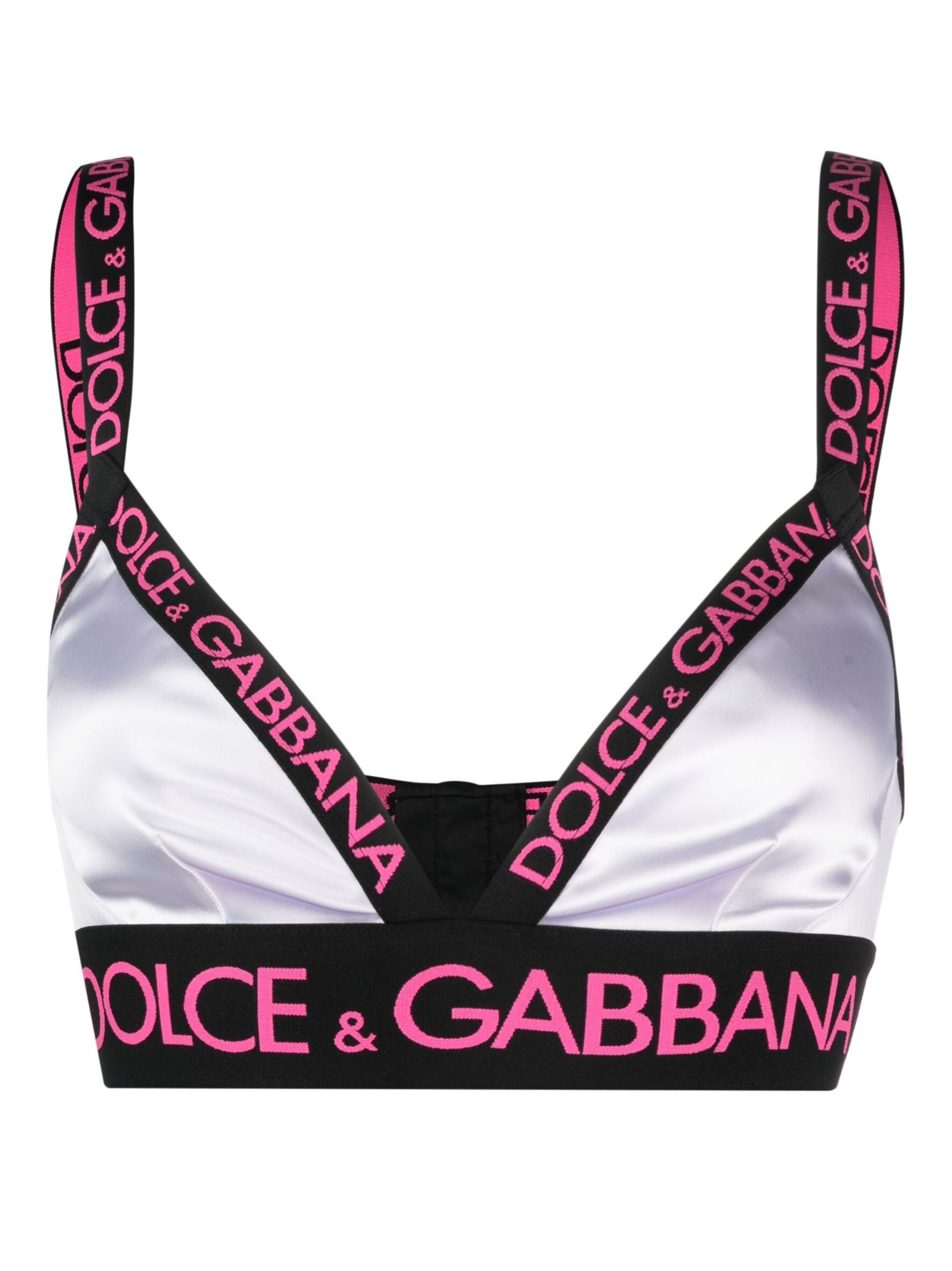 White Logo Jacquard Satin Triangle Bra - 1