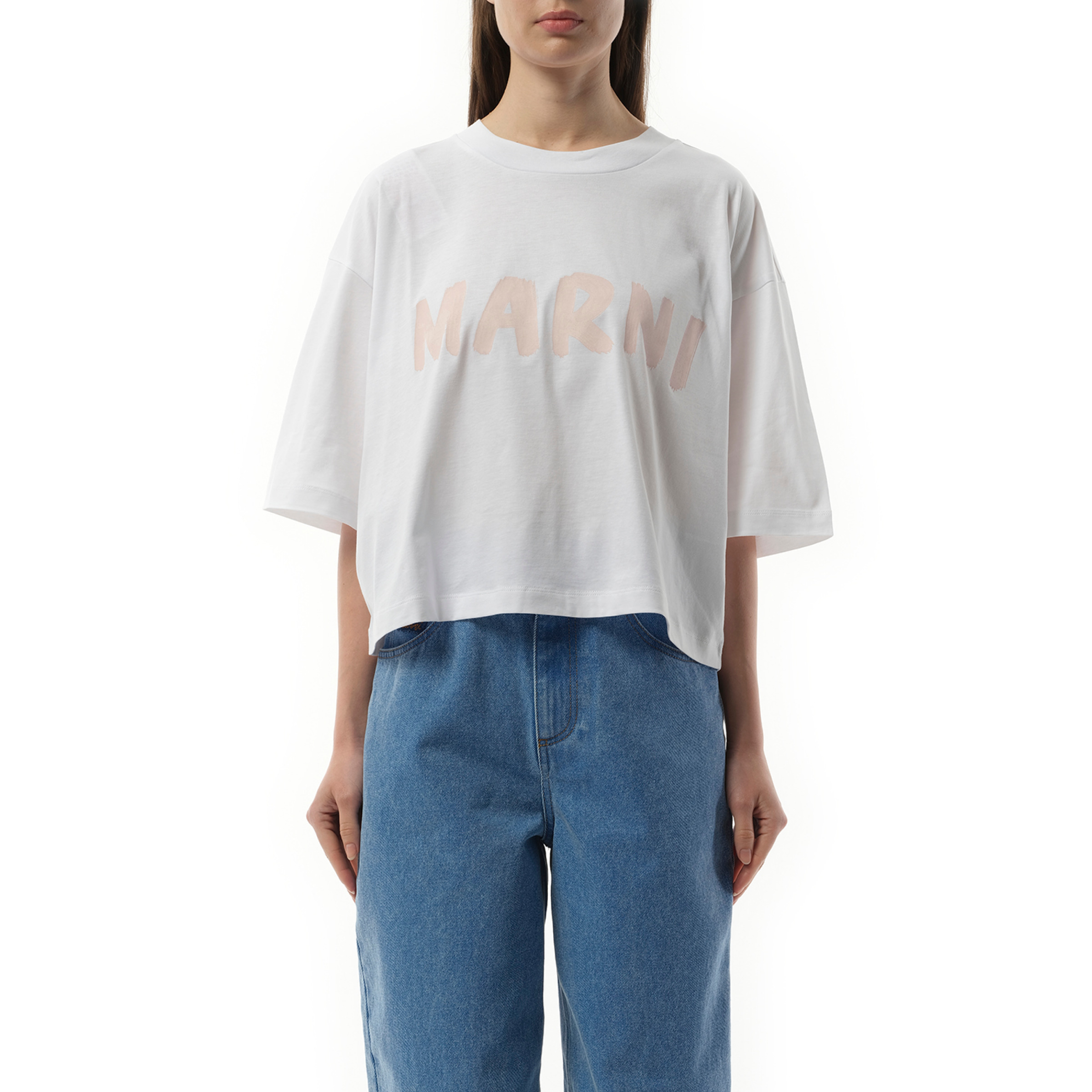 Cropped Logo T-Shirt in Lily White/Pink - 1