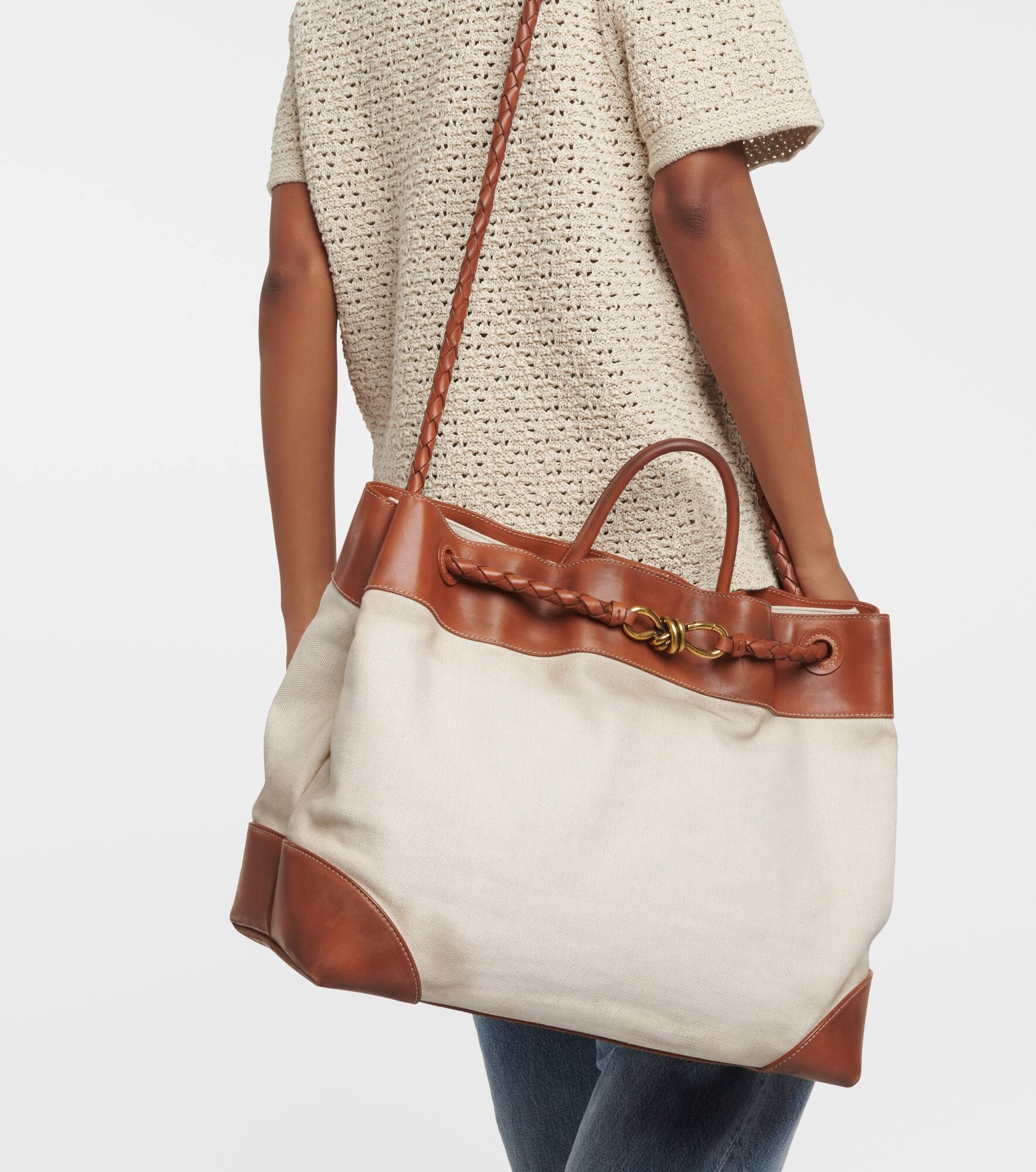 Andiamo Large leather-trimmed canvas tote bag - 7