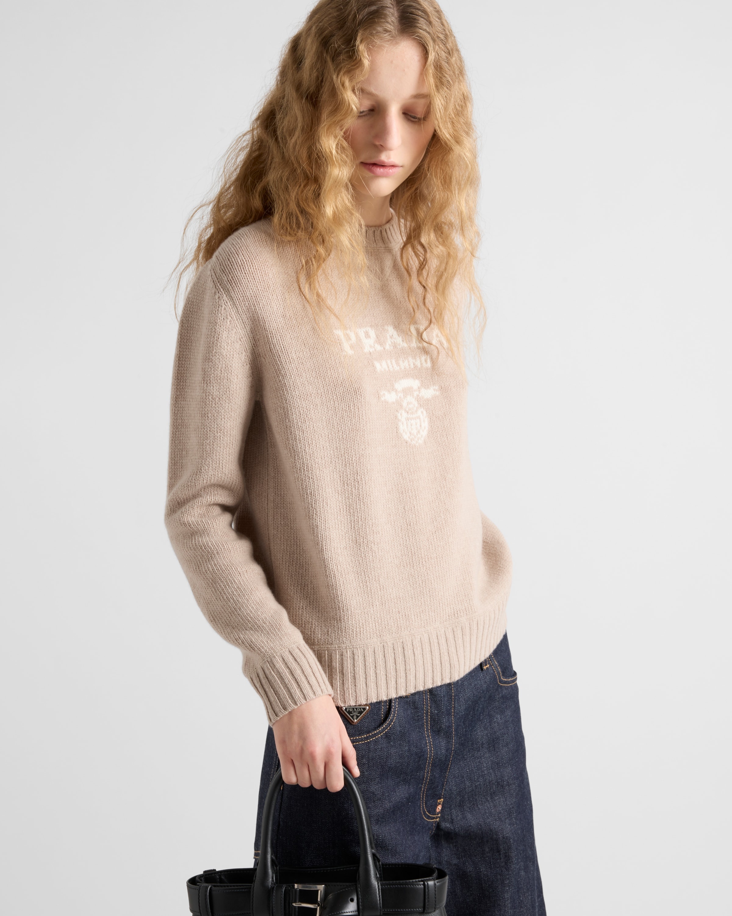 Cashmere and wool Prada logo crew-neck sweater - 3