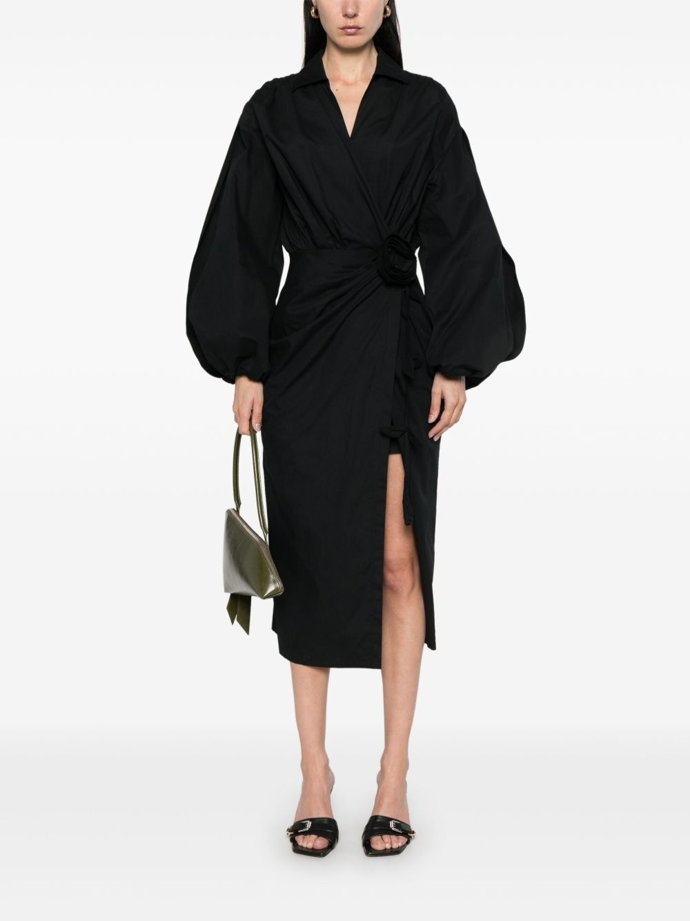 floral-appliqué midi dress - 2