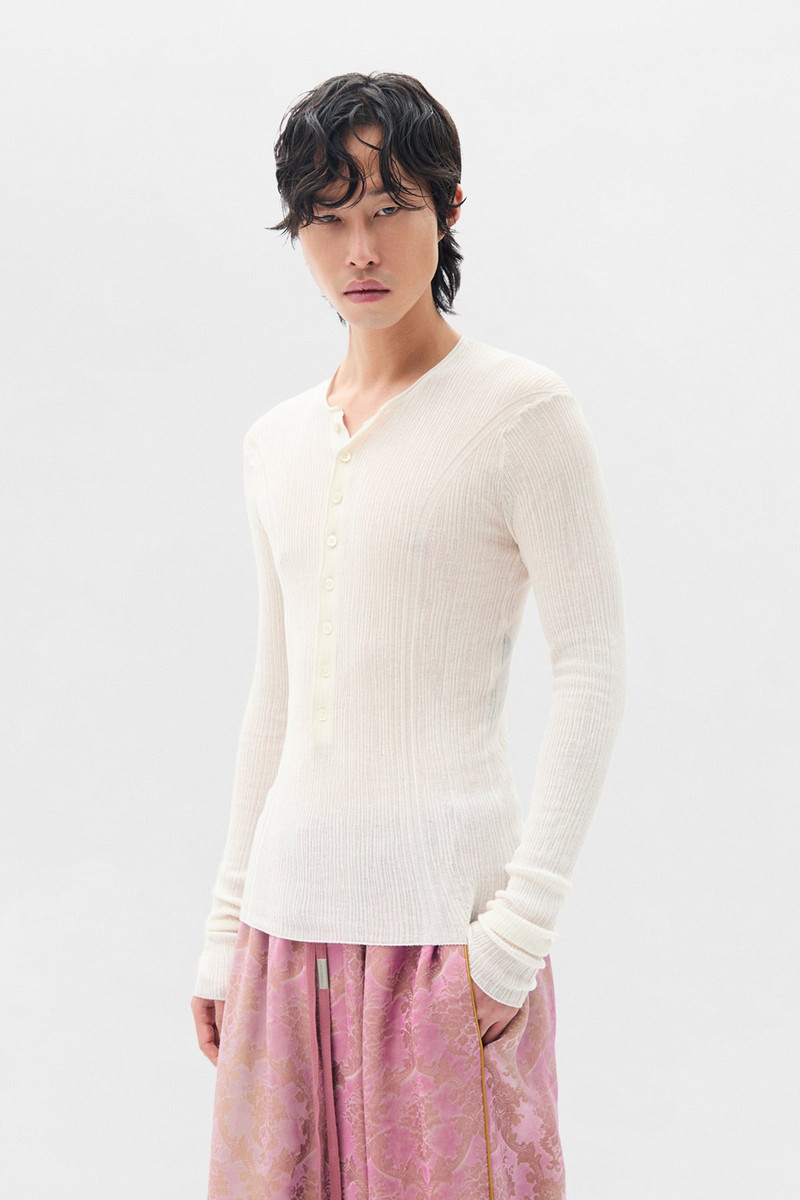 Ann Demeulemeester Bori Creponette Rib Fitted Serafino Knit Top outlook