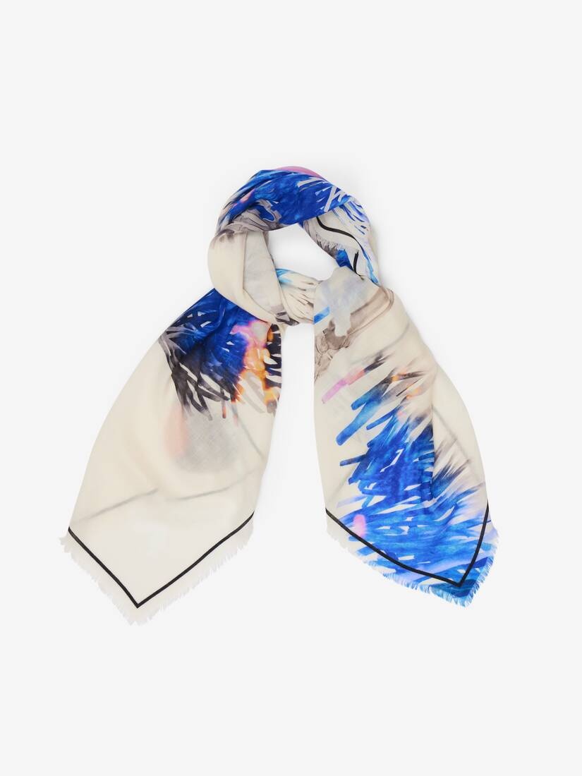 Women's Raffia Skeleton Shawl in Ivory/blue - 2