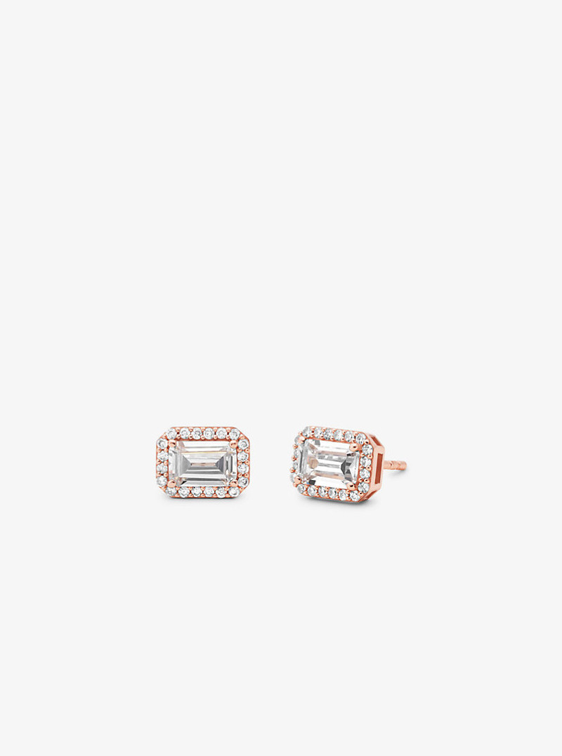 Precious Metal-Plated Pavé Halo Stud Earrings 1