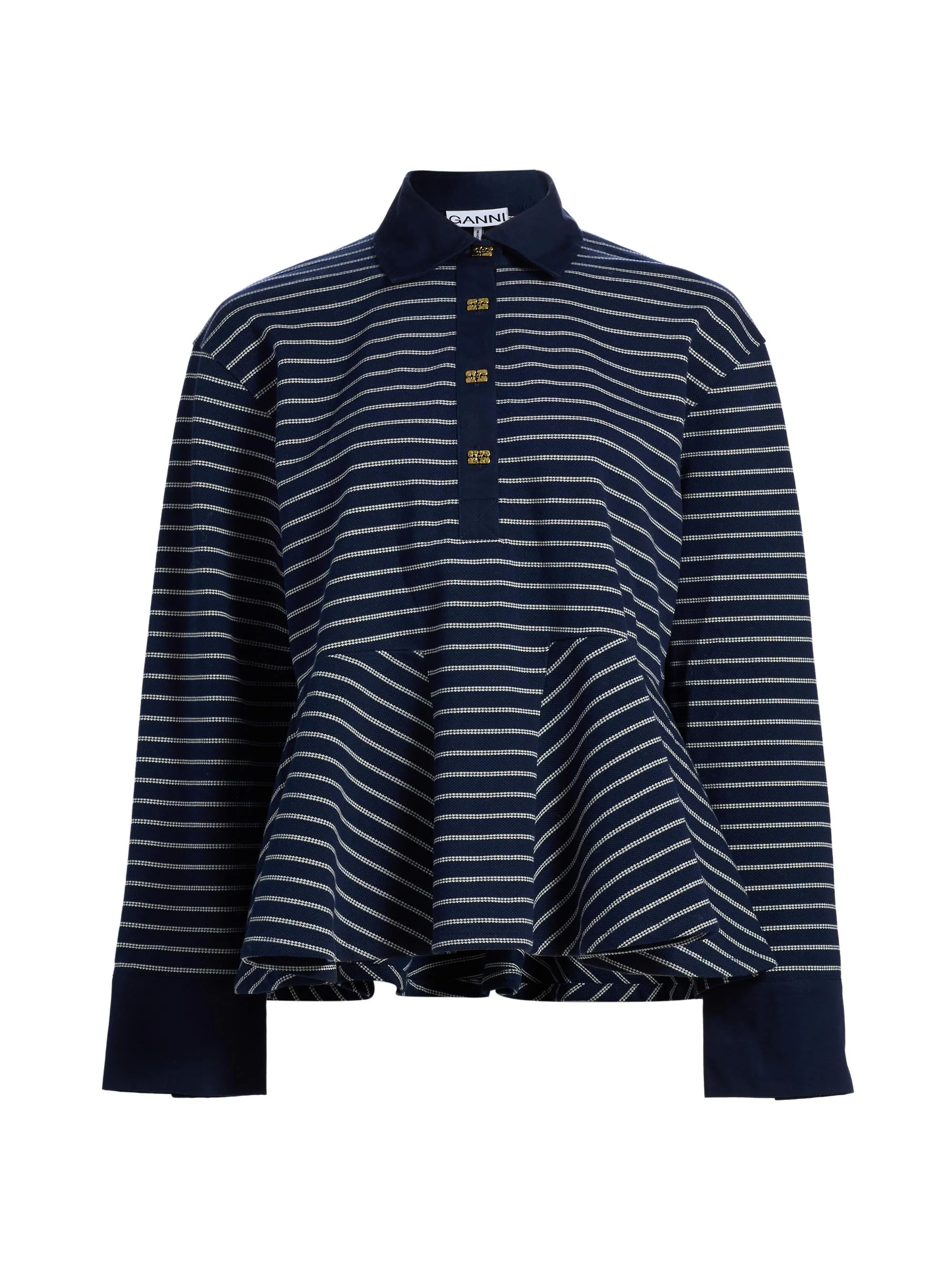Women's Striped Single Piqué Cotton Peplum Top - Sky Captain - 1