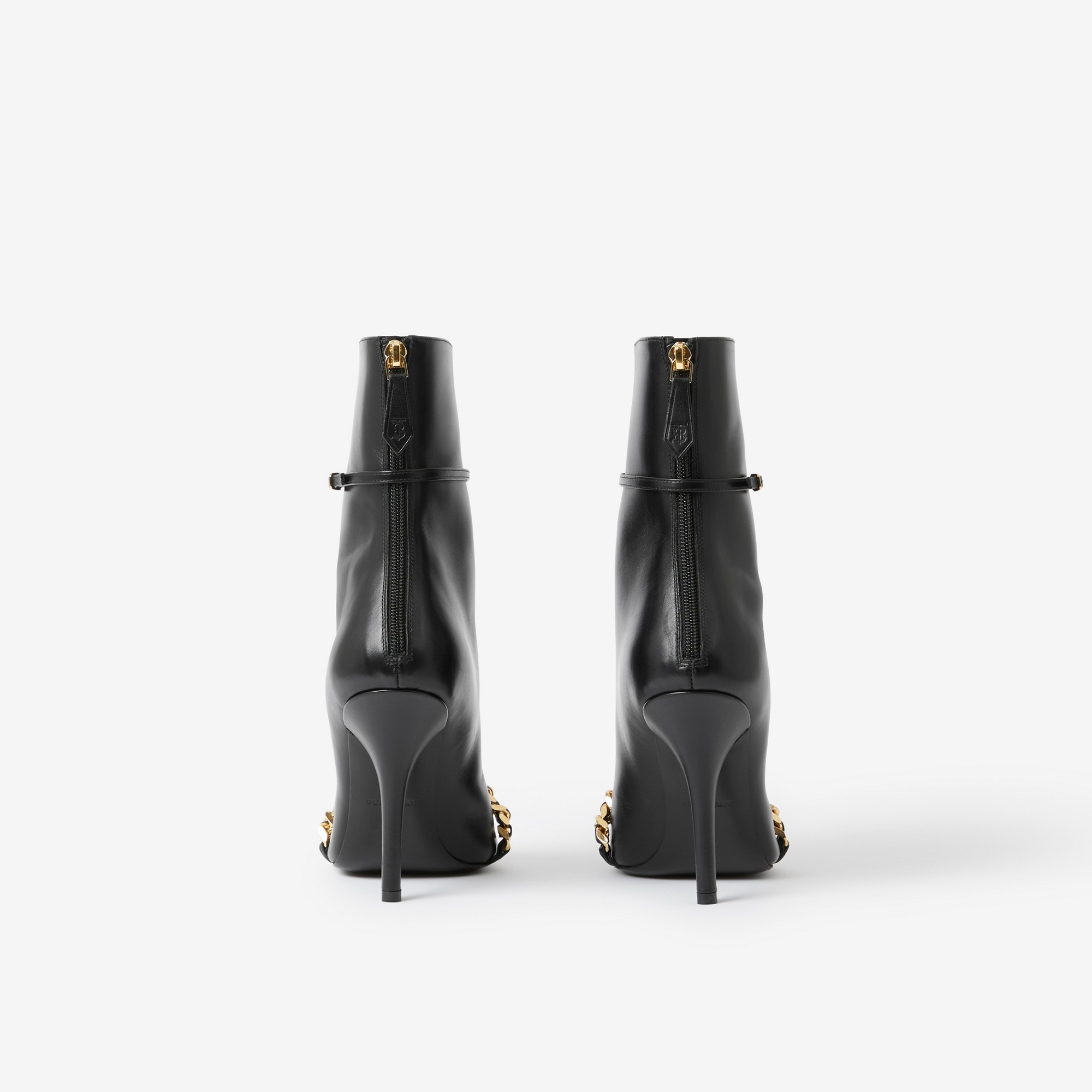 Chain Trim Leather Point-toe Boots - 3