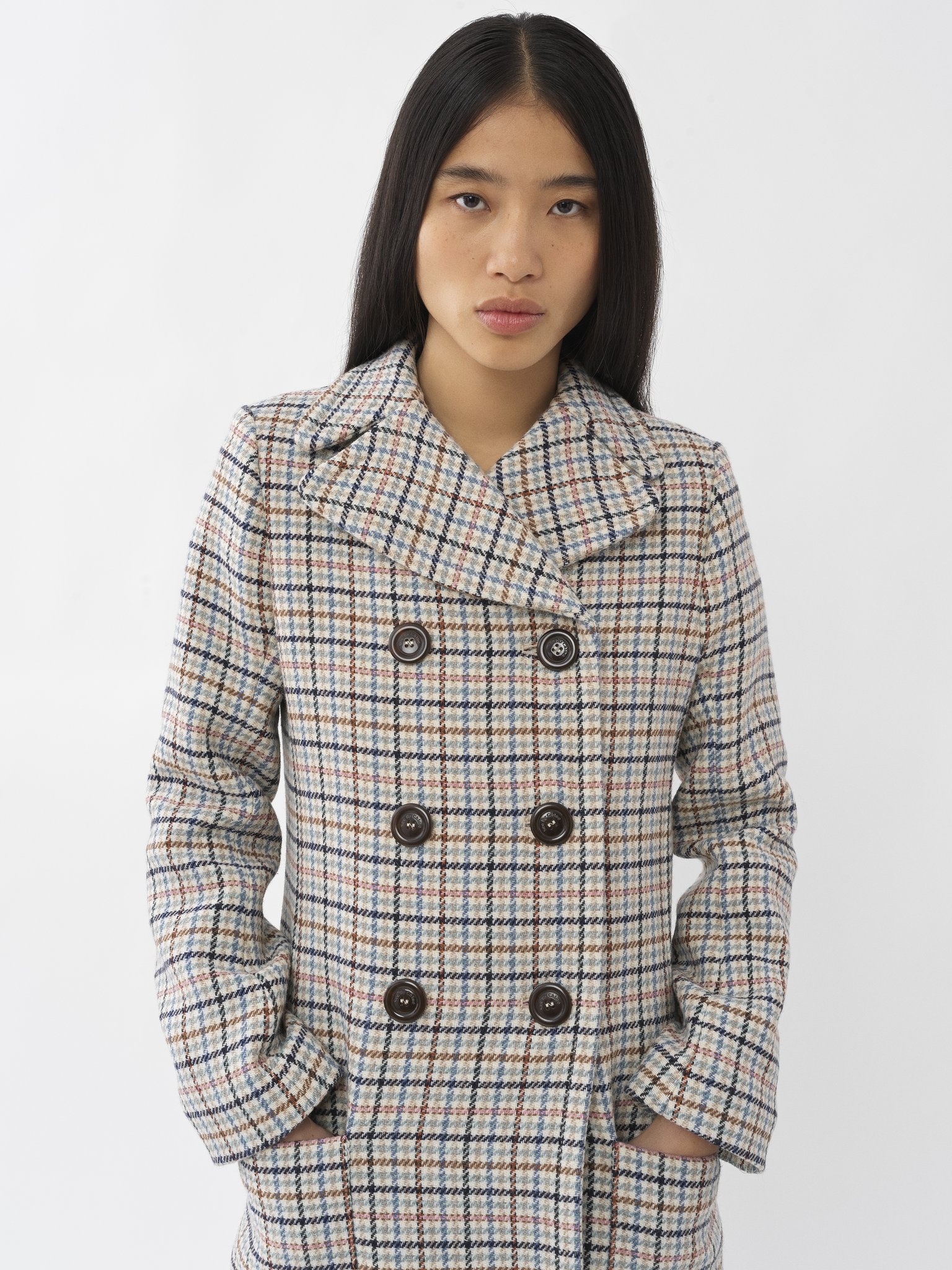 LONG CHECKED COAT - 5