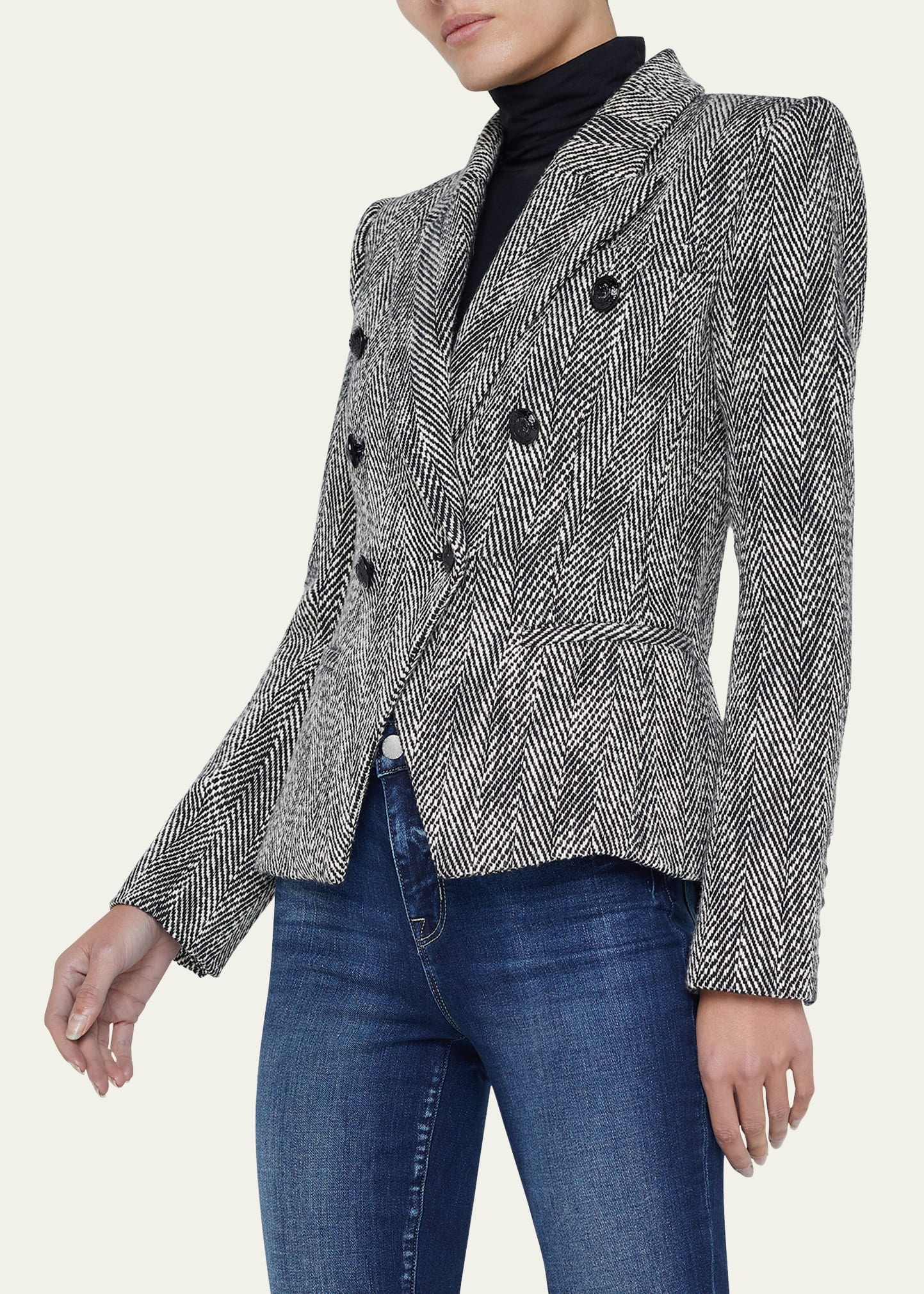 Marie Herringbone Double-Breasted Blazer - 4