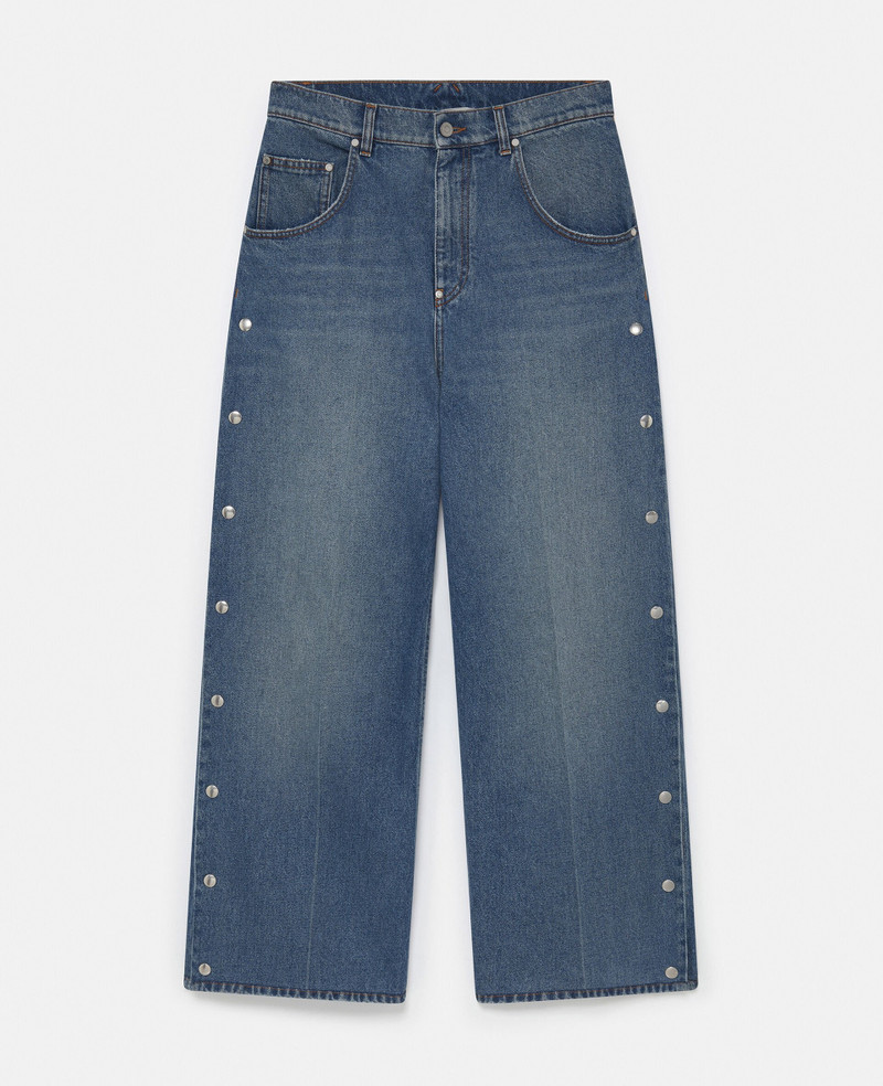 Popper-Studded Bootcut Denim Jeans 1