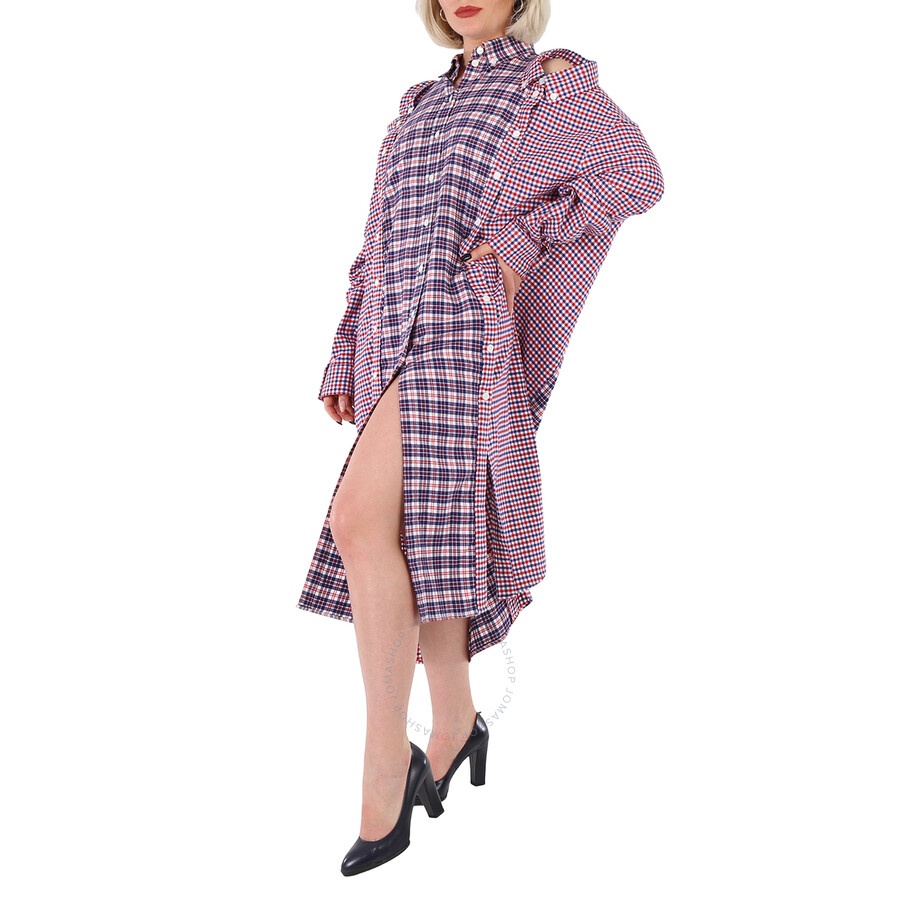 Burberry Bright Red Reconstructed Contrast Check Shirt Dress - 5