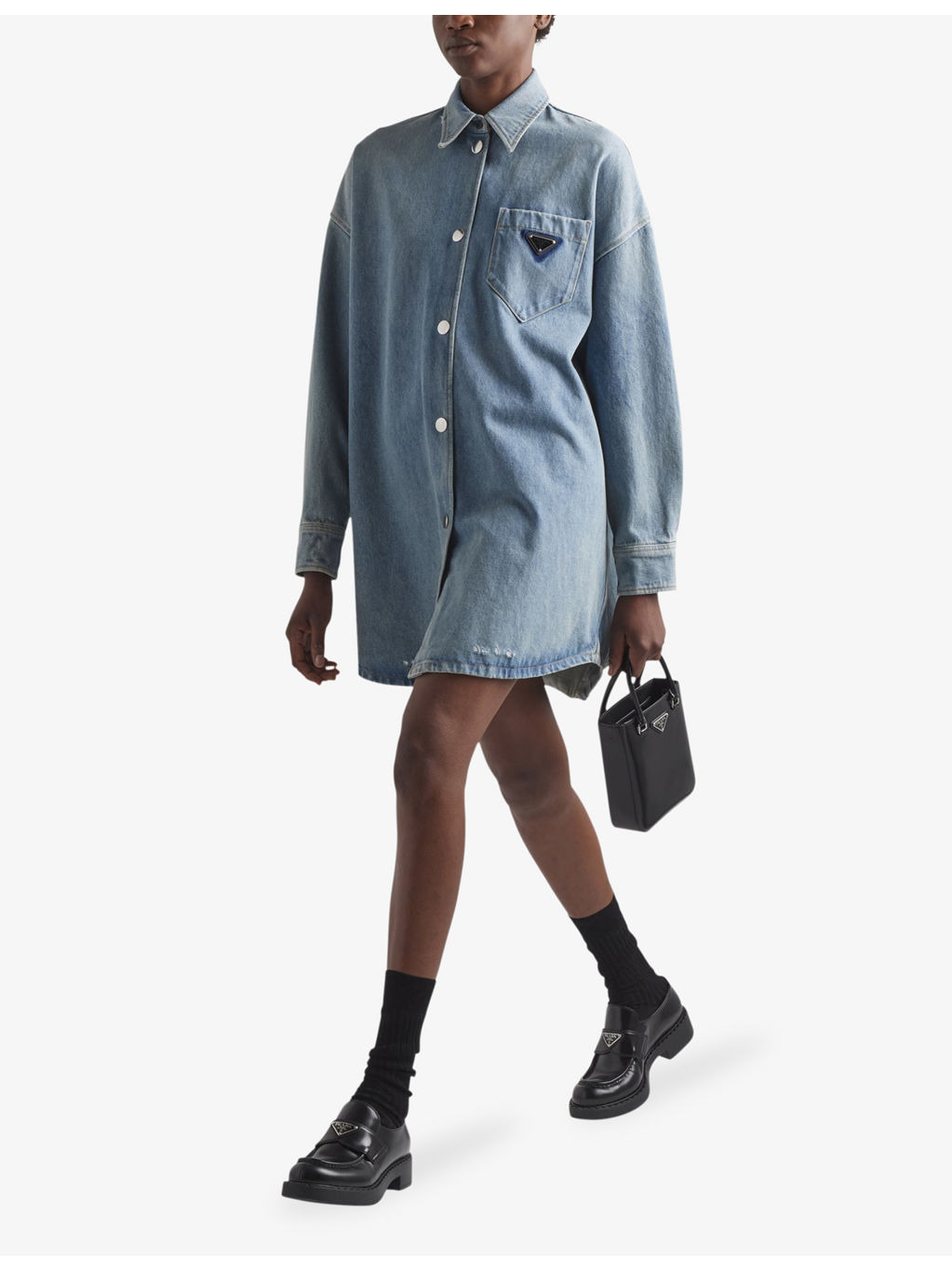 Oversized logo-plaque organic-cotton denim shirt - 2