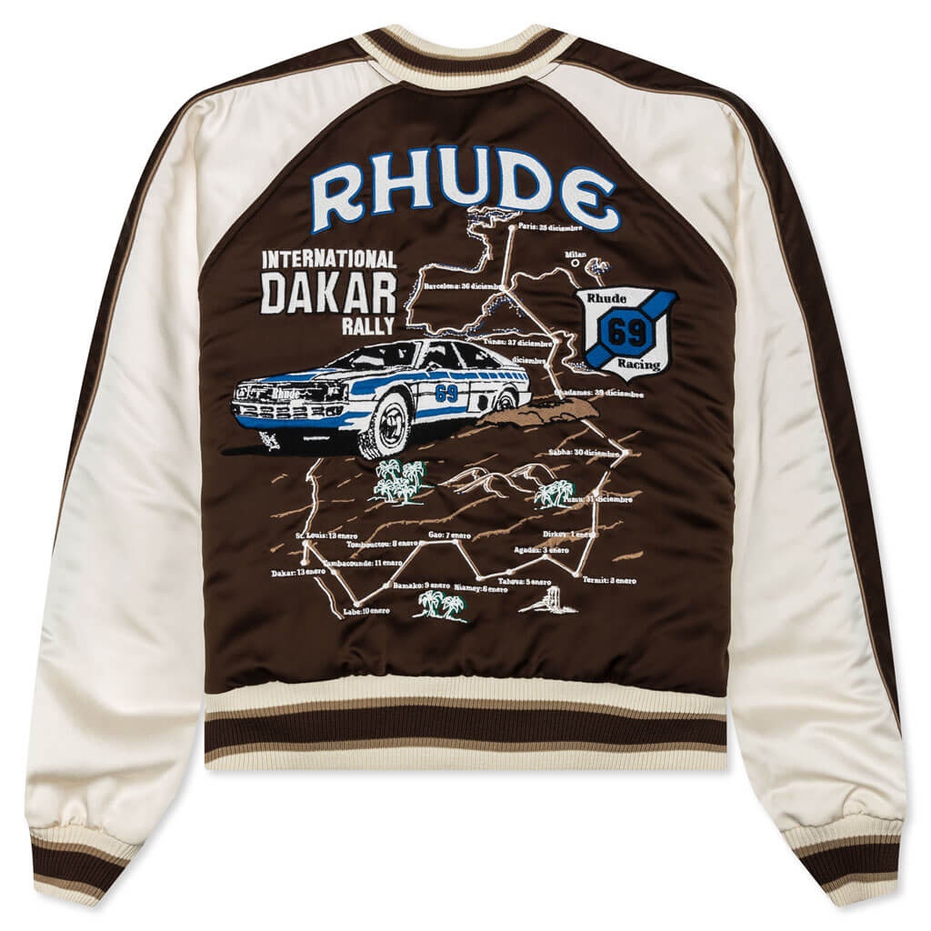 CREPE SATIN SOUVENIR JACKET - BROWN/CREAM - 2