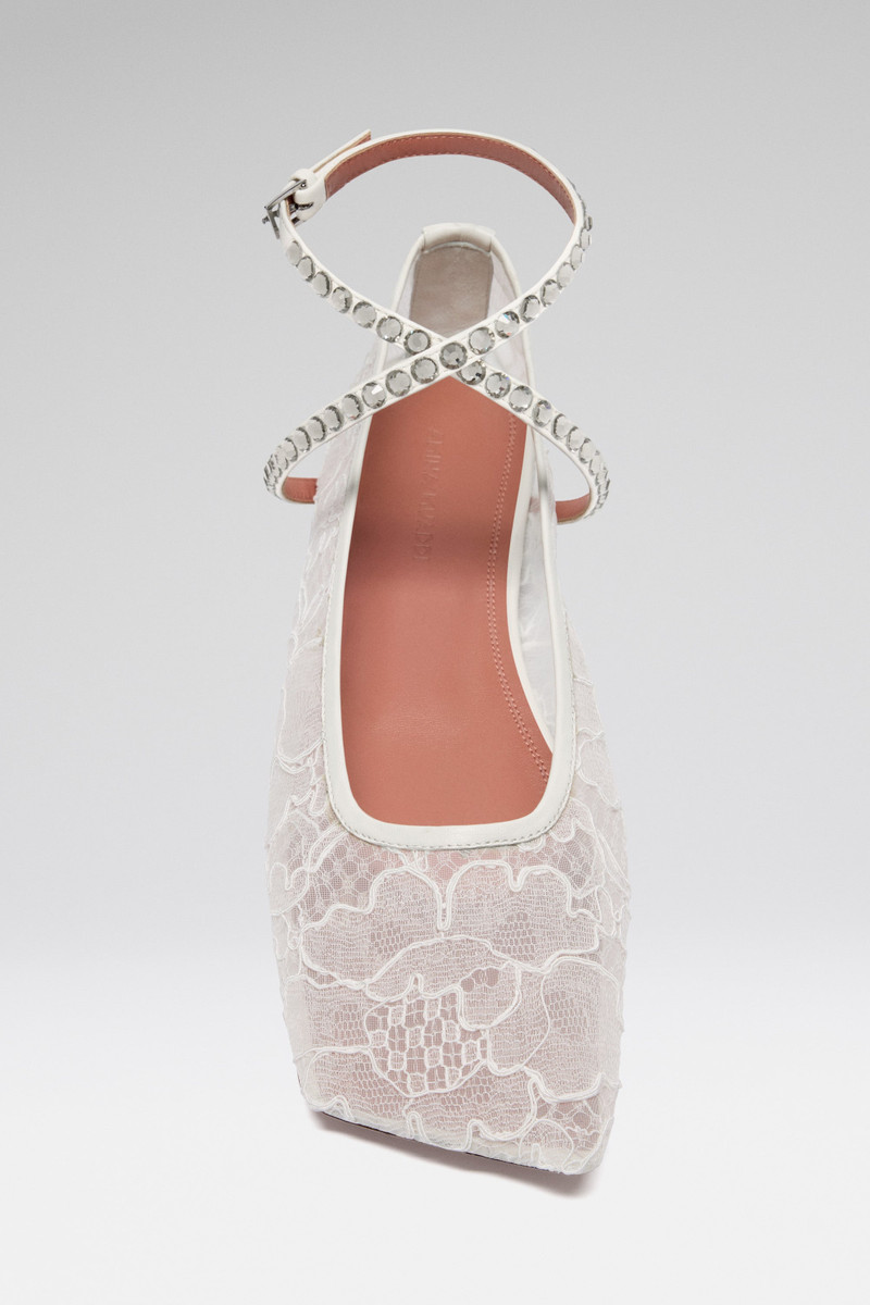 Amina Muaddi ANE LACE FLAT IVORY LACE AND BLACK DIAMOND CRYSTALS outlook