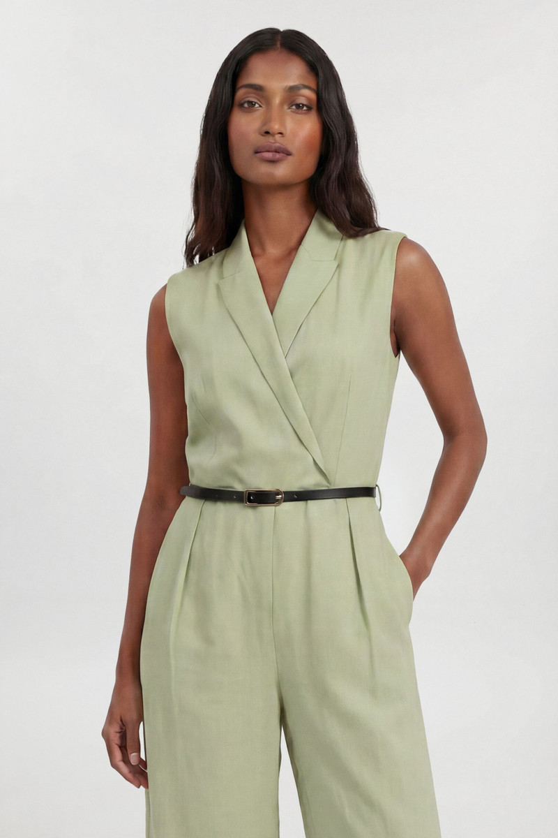 KAREN MILLEN Premium Viscose Linen Tailored Belted Wide Leg Jumpsuit outlook
