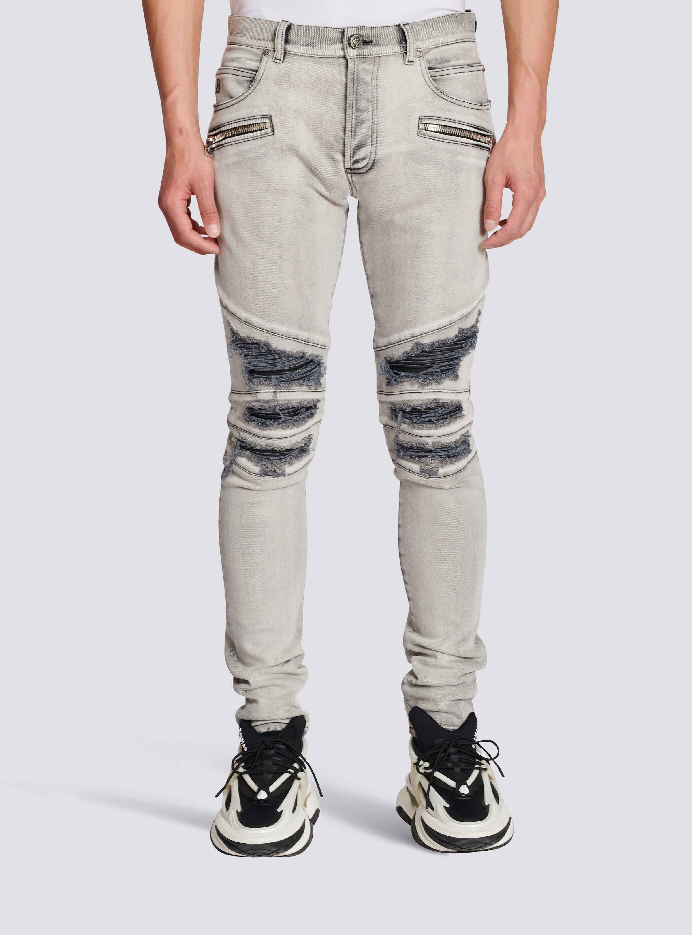 Faded faux leather slim jeans - 3