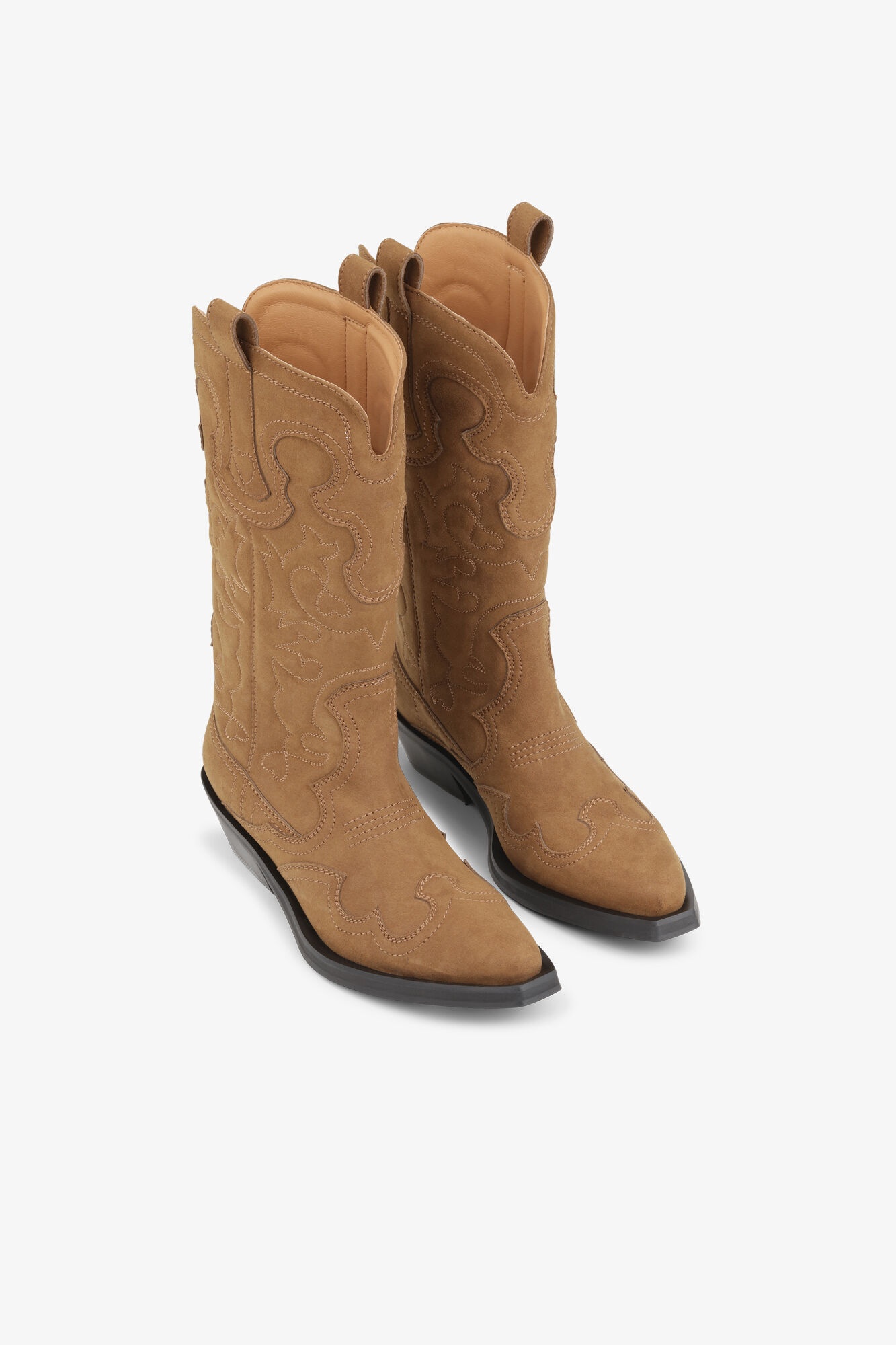 BROWN SUEDE MID SHAFT EMBROIDERED WESTERN BOOTS - 2