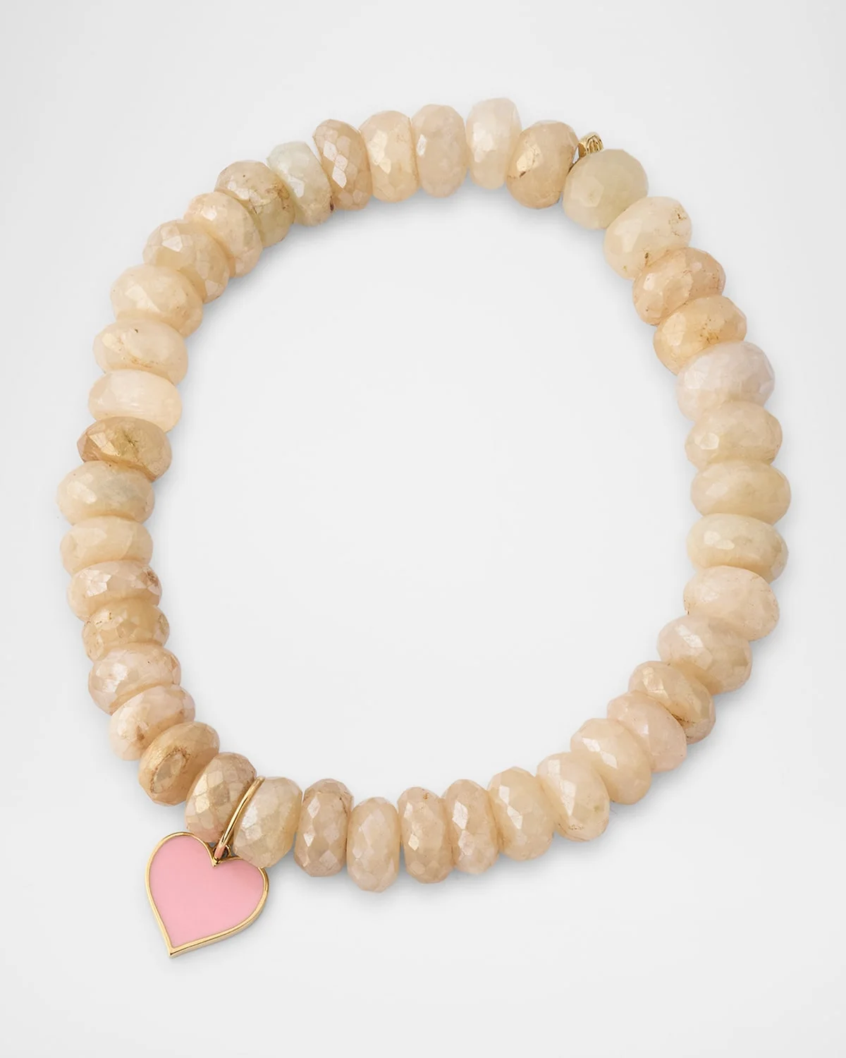 Blush Grapholite Bead Bracelet with Pink Enamel Heart Charm - 1