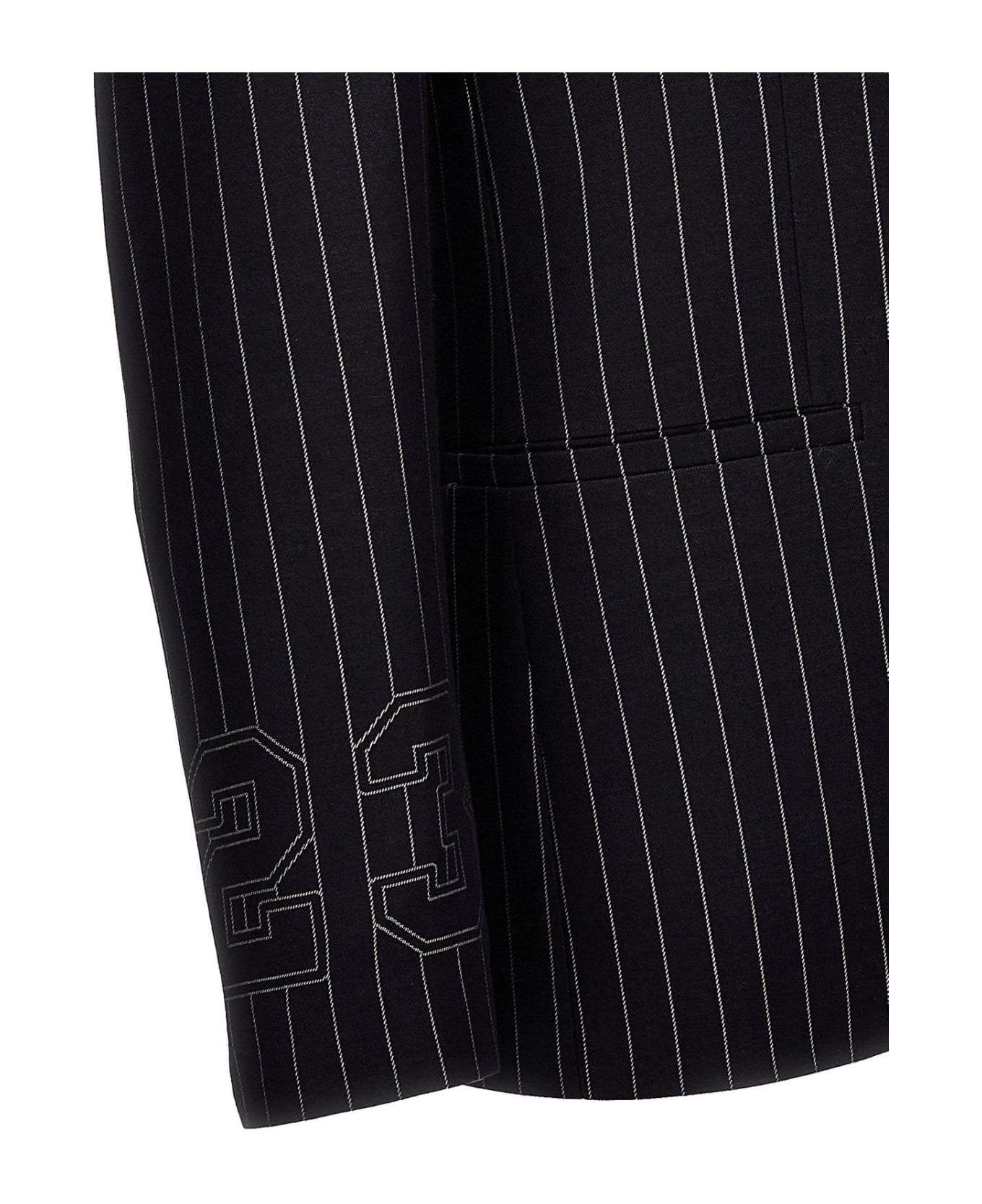 23-print Pinstriped Straight Hem Blazer - 4
