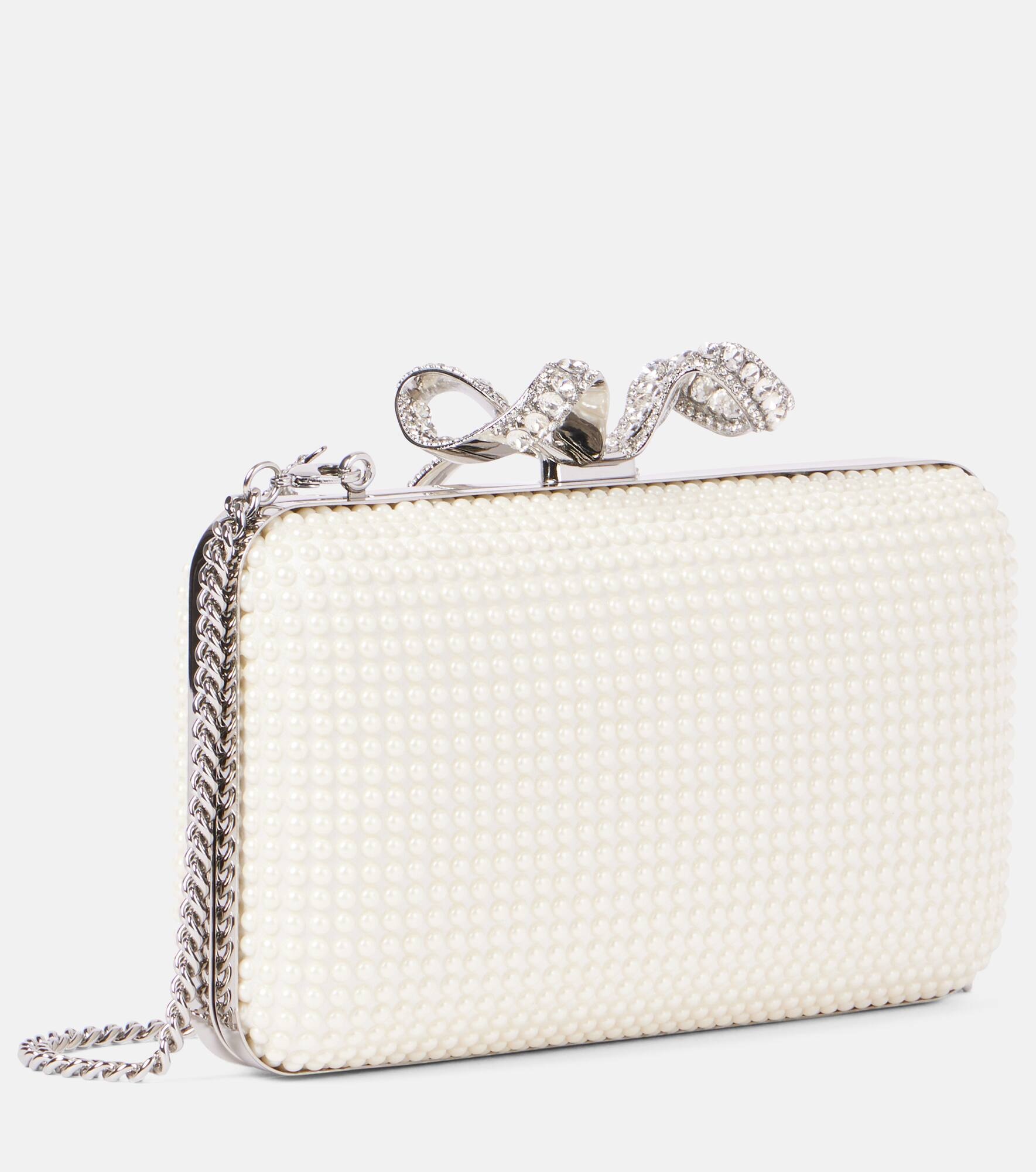 Bow faux pearl-embellished clutch - 4