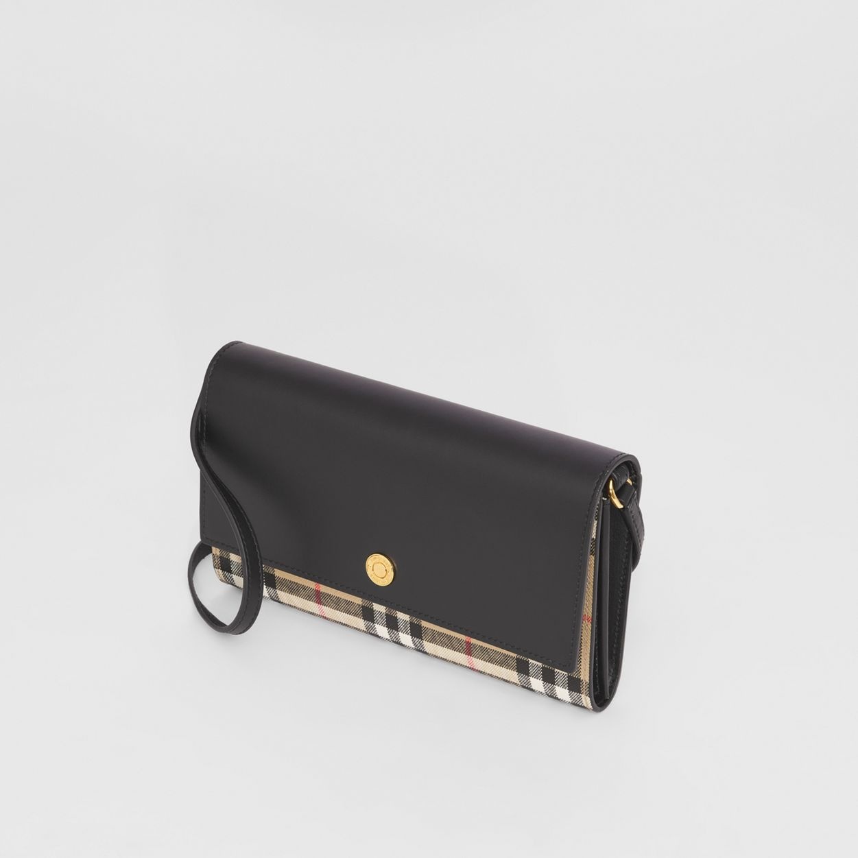 Check and Leather Wallet with Detachable Strap - 4