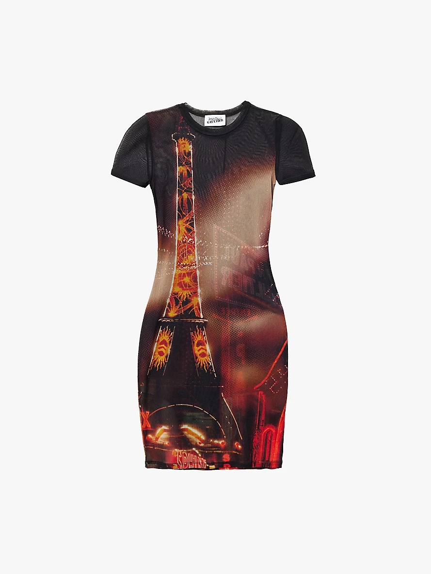 Pigalle graphic-print mesh mini dress - 1