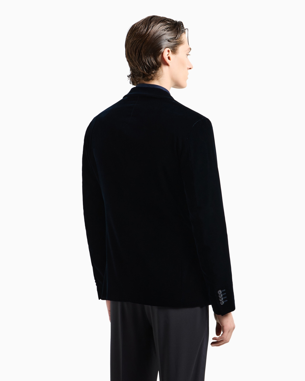 Double-breasted Upton jacket in stretch plain velvet - 3