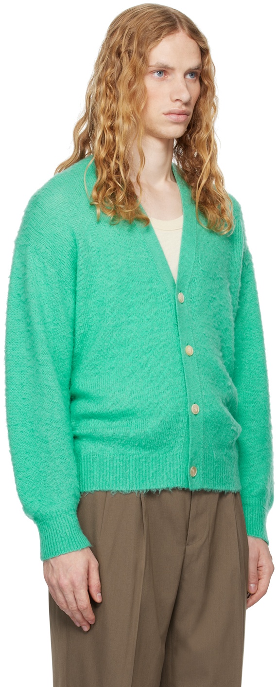 Green Brushed Wool Cashmere Silk Cardigan - 4