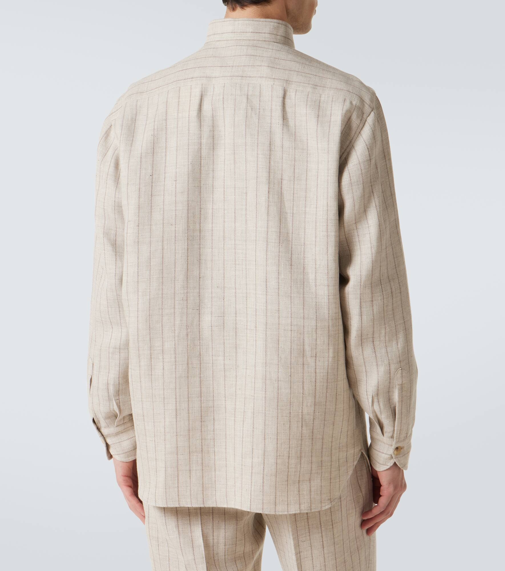Pinstripe linen and wool overshirt - 4