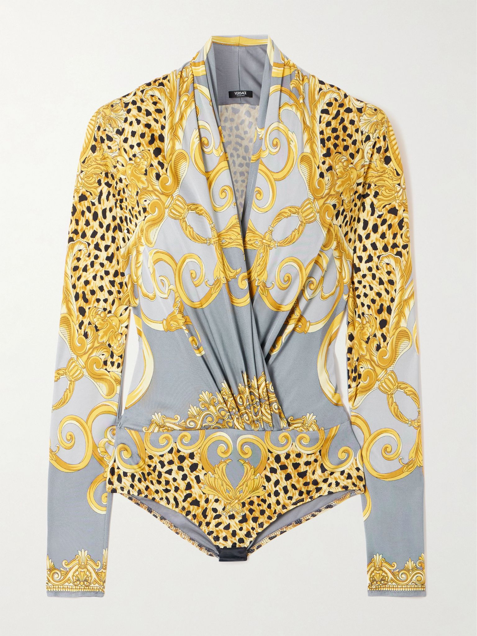 Draped printed satin-jersey bodysuit Yellow - 1