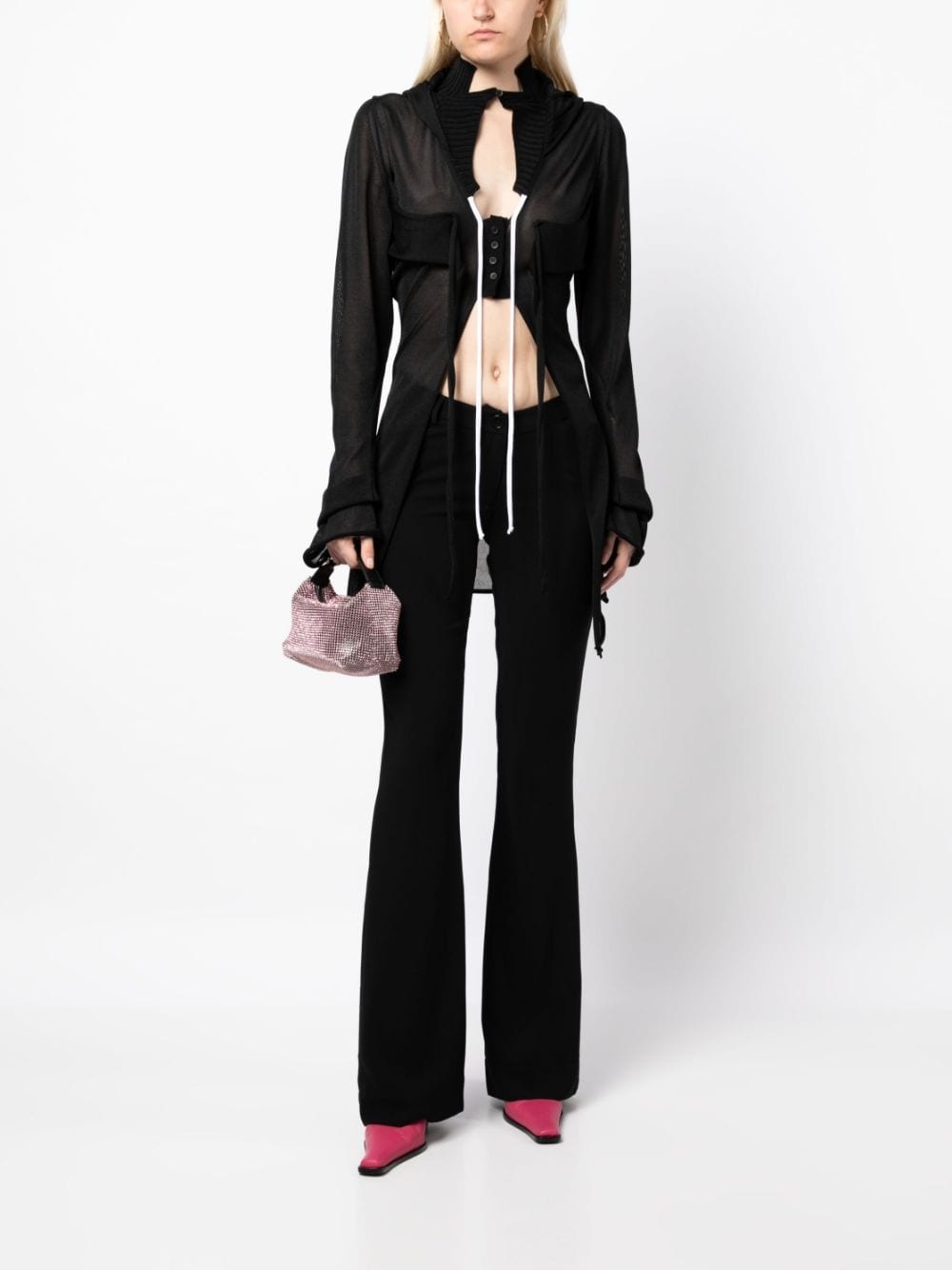 cut-out knitted cardigan hoodie - 2