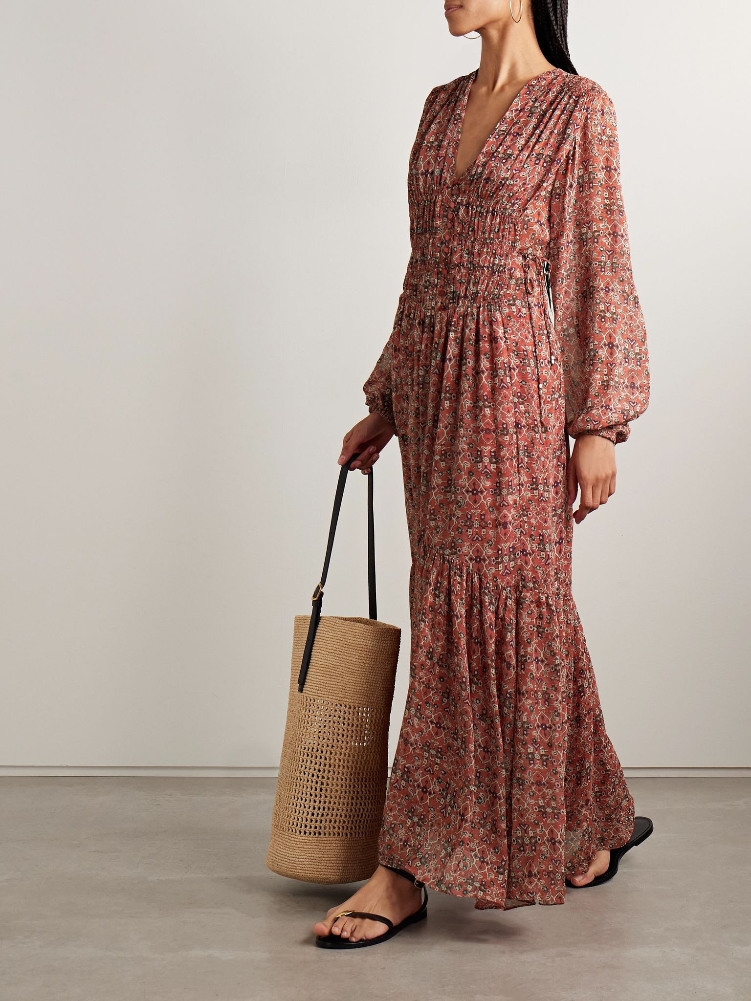 Briane gathered printed georgette maxi dress Red - 2
