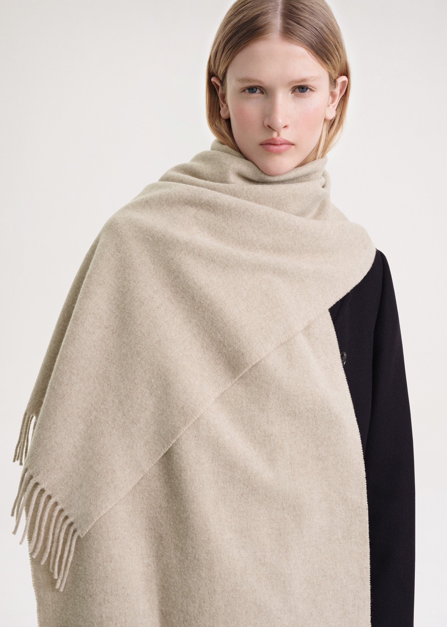 Classic wool scarf light beige mélange - 3