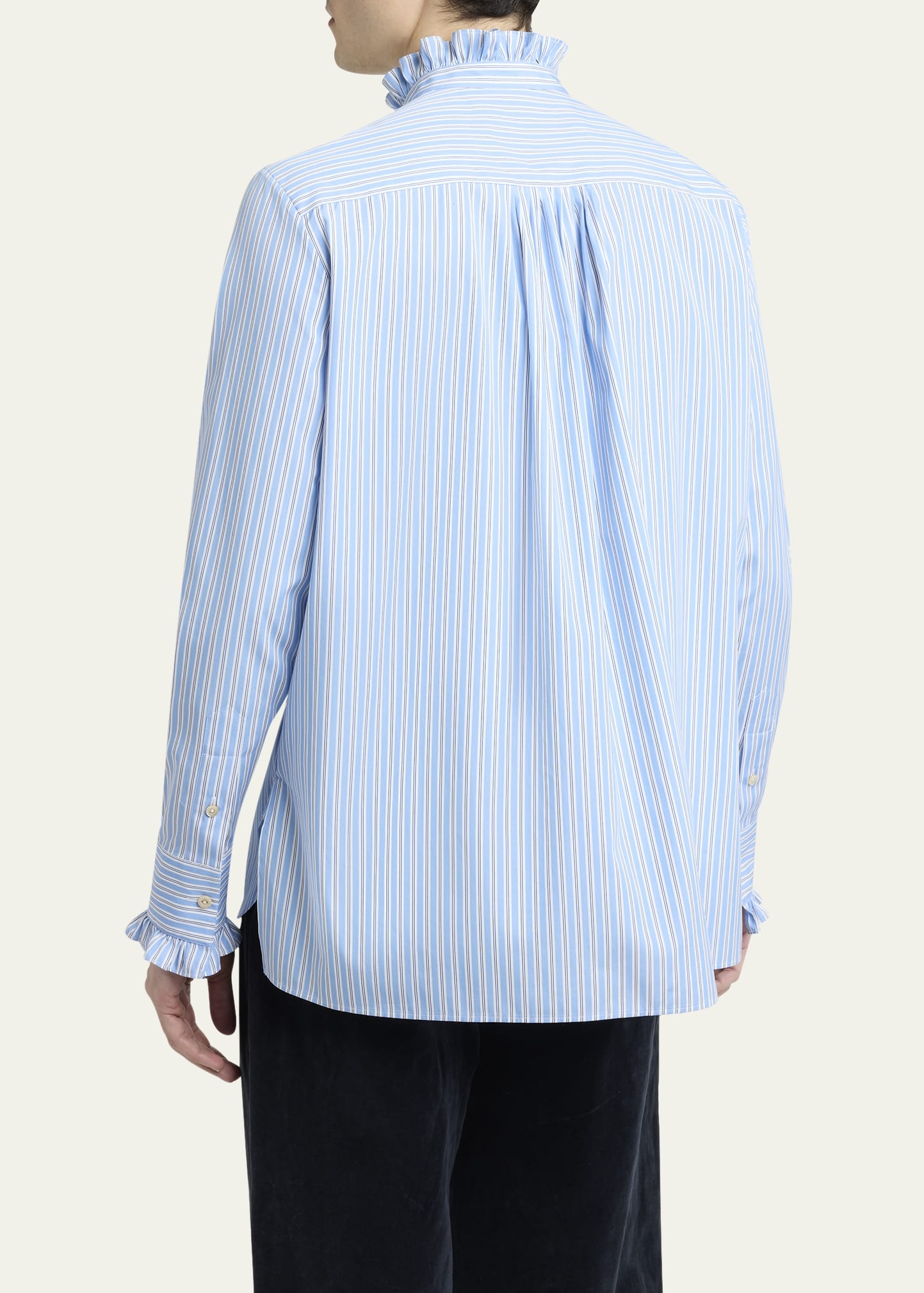 Men's Stripe Poplin Ruffle-Trim Sport Shirt - 3